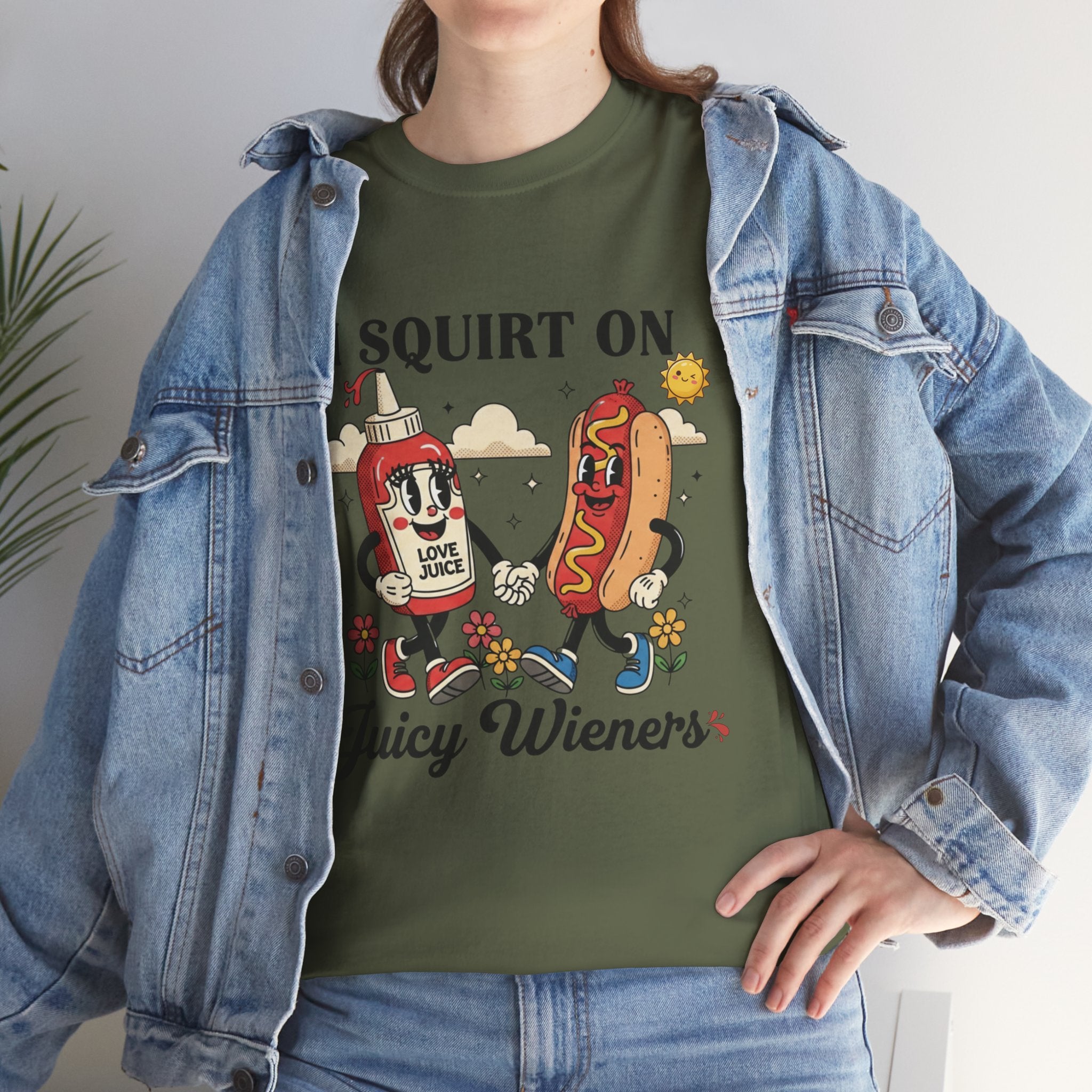 Ketchup & Hot Dog Cartoon I Squirt On Juicy Wieners T-Shirt
