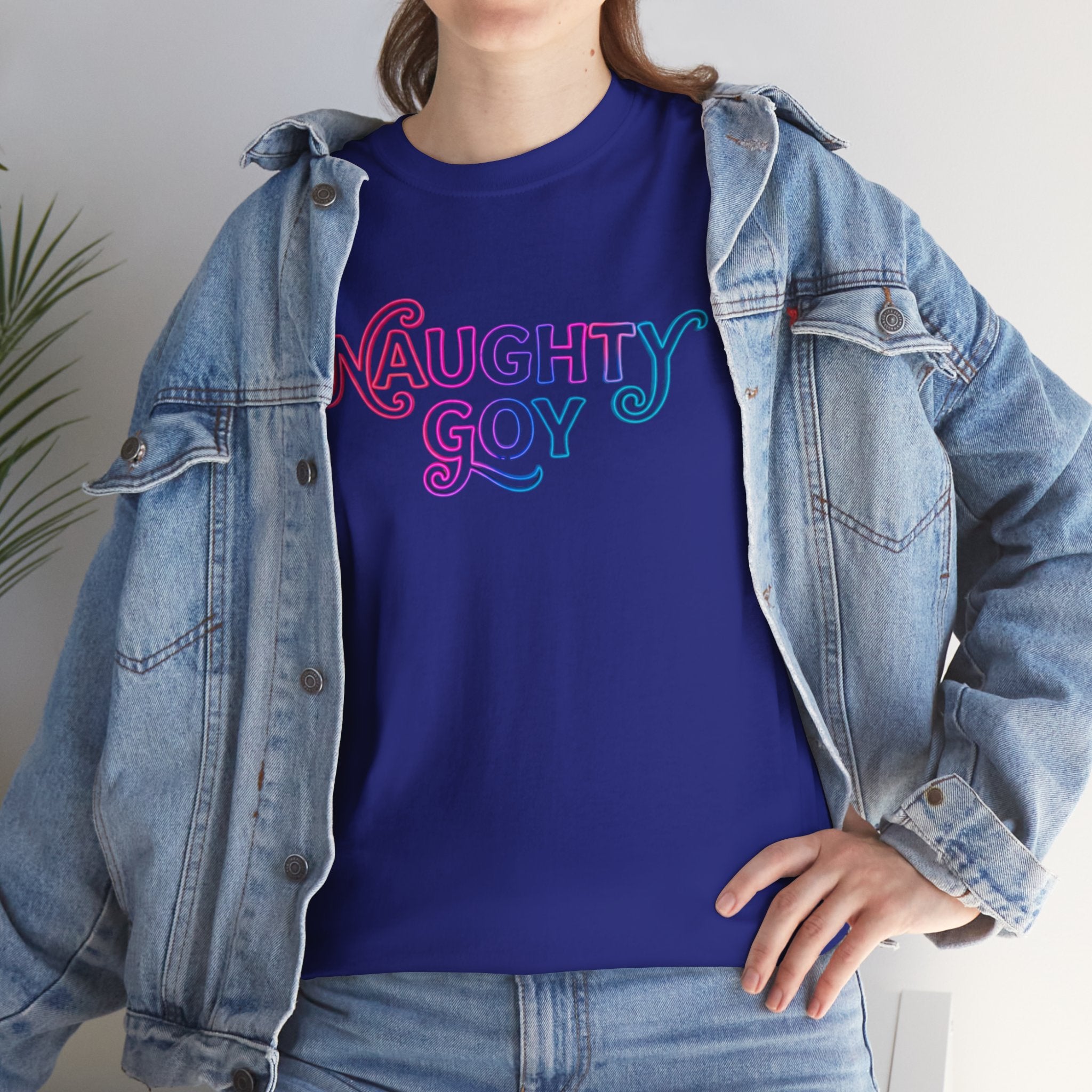 Naughty Goy Retro Script T-Shirt — Funny Goyim Vintage Typography Tee