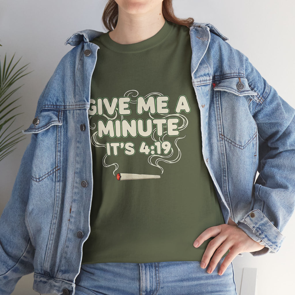Give Me A Minute Its 419 Funny Stoner T Shirt Retro Neon Smoking Graphic Tee