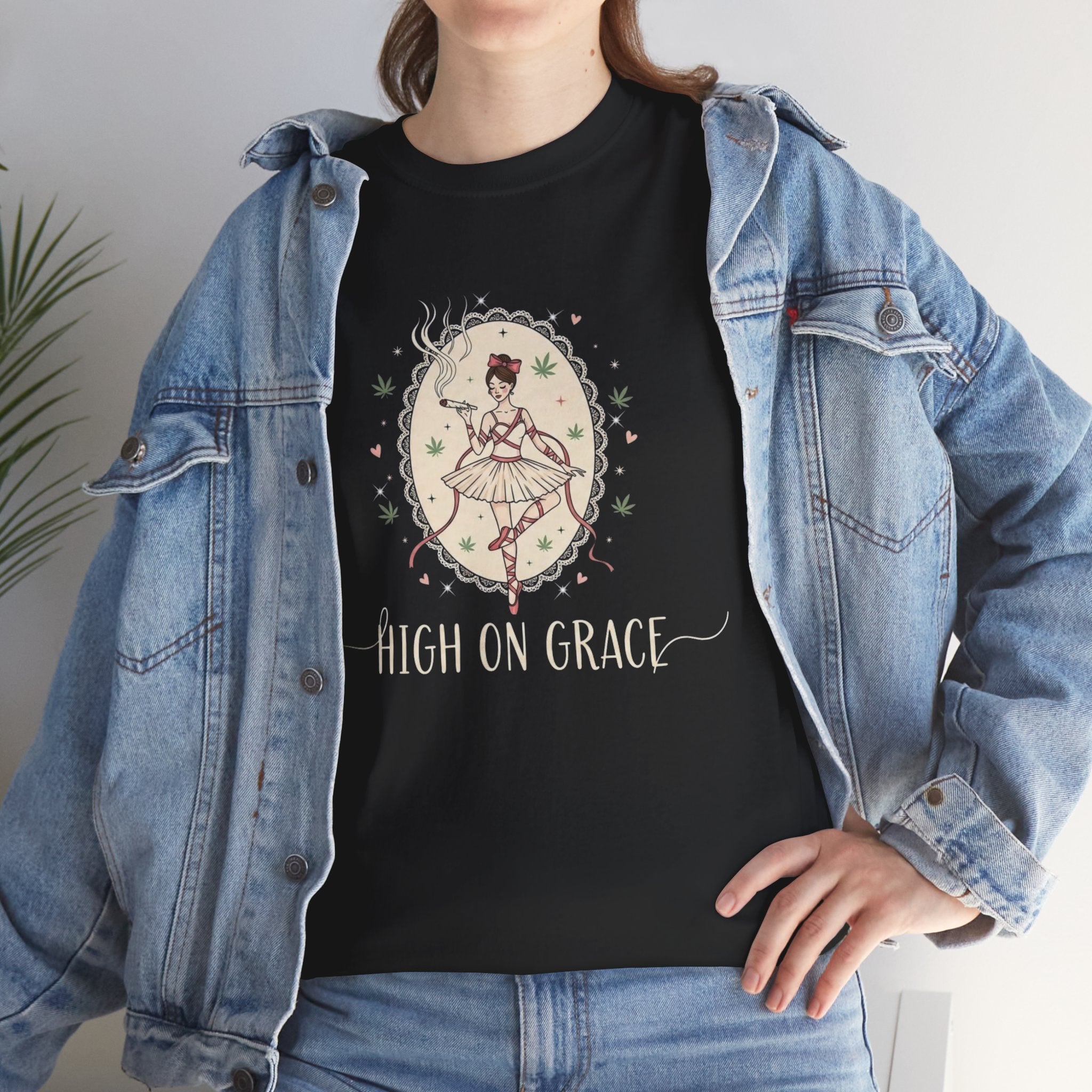High on Grace Ballerina Illustration Tee Vintage Floral Croquette Style Stoner Shirt
