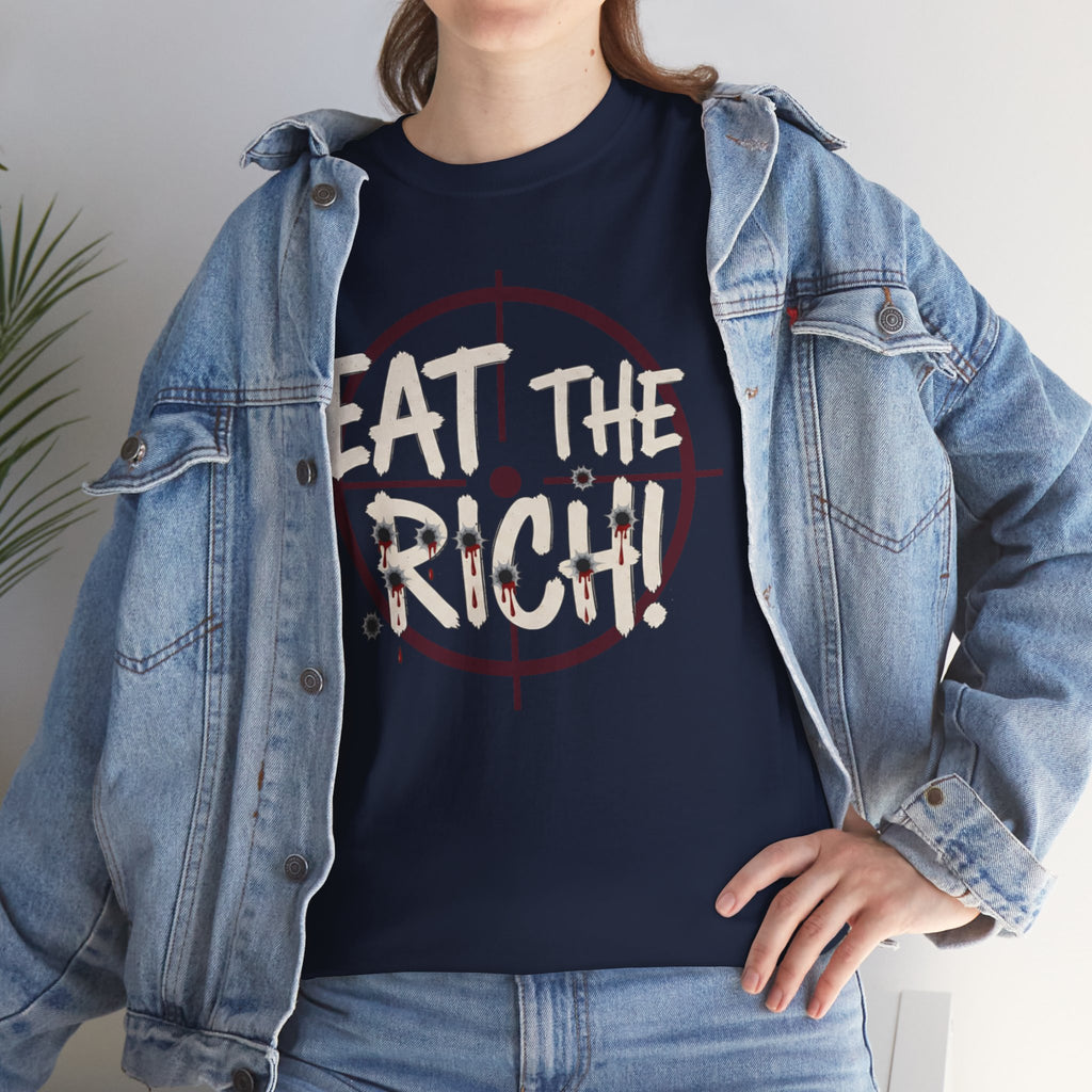 Eat The Rich punk slogan tee | distressed graffiti design, conspiracy