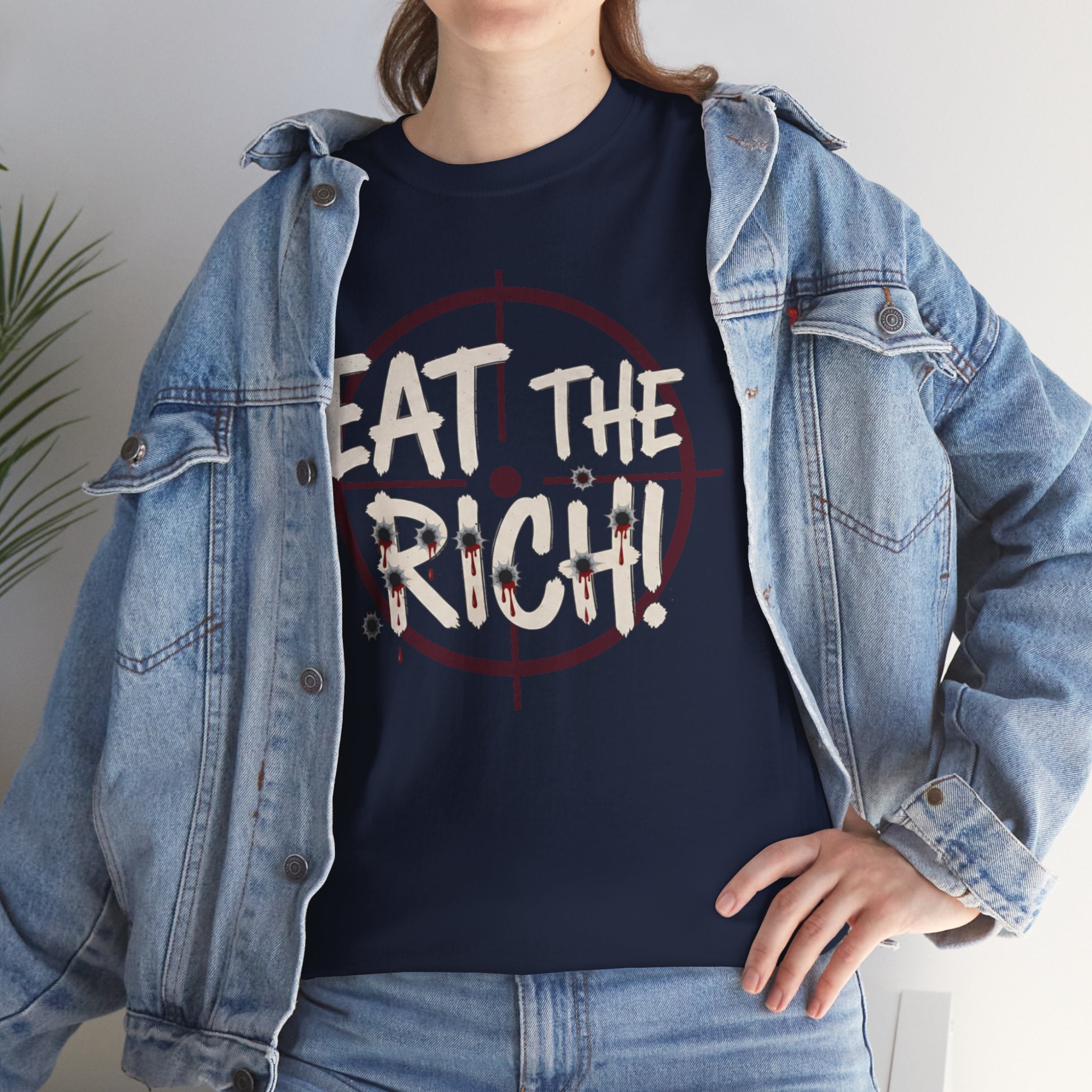 Eat The Rich punk slogan tee | distressed graffiti design, conspiracy