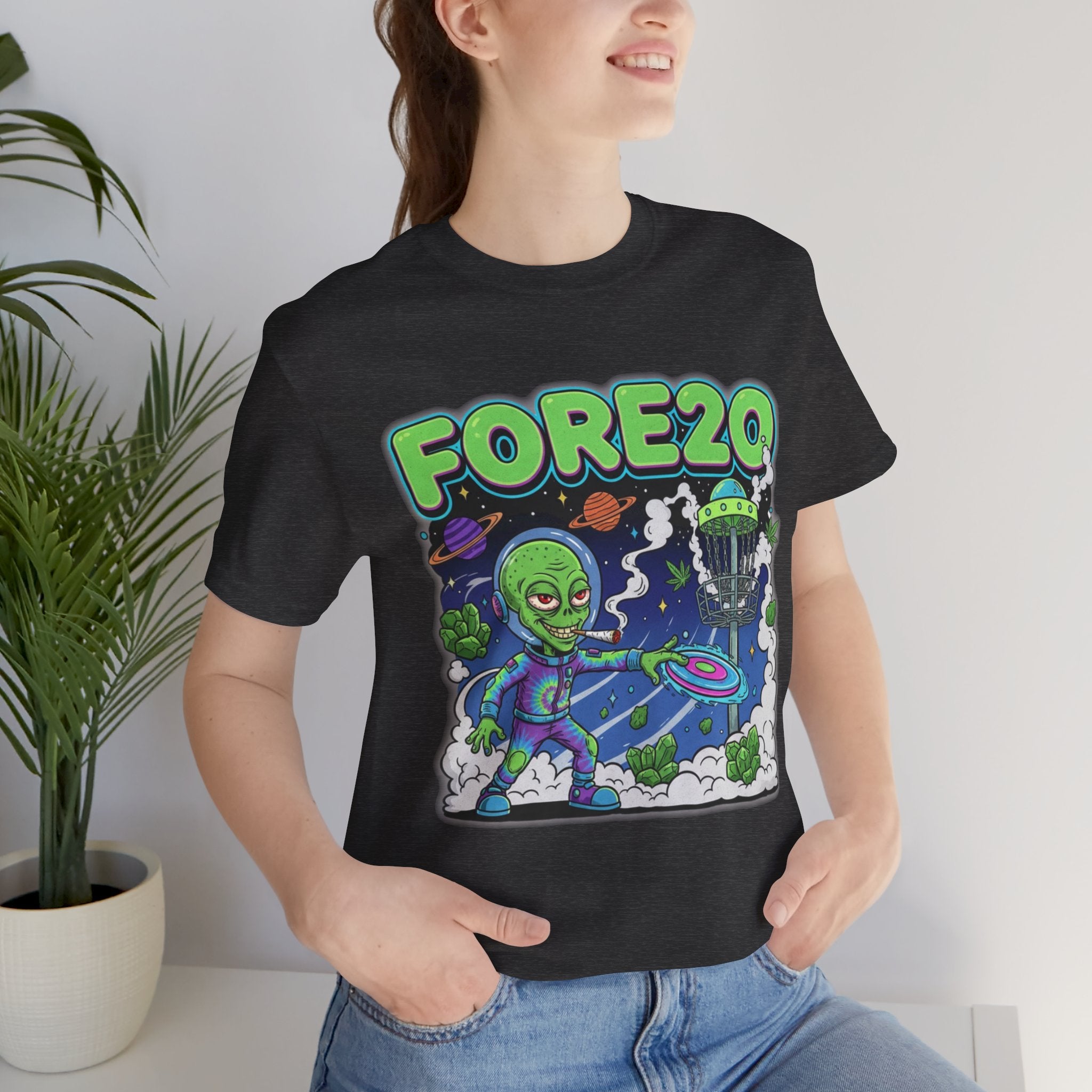 Fore20 Alien Disc Golf Themed Tee, Graphic T Shirt, Fun Casual Wear, Summer T-Shirt, Gifts for Science Fiction Lovers, Unique Stoner Tee 420