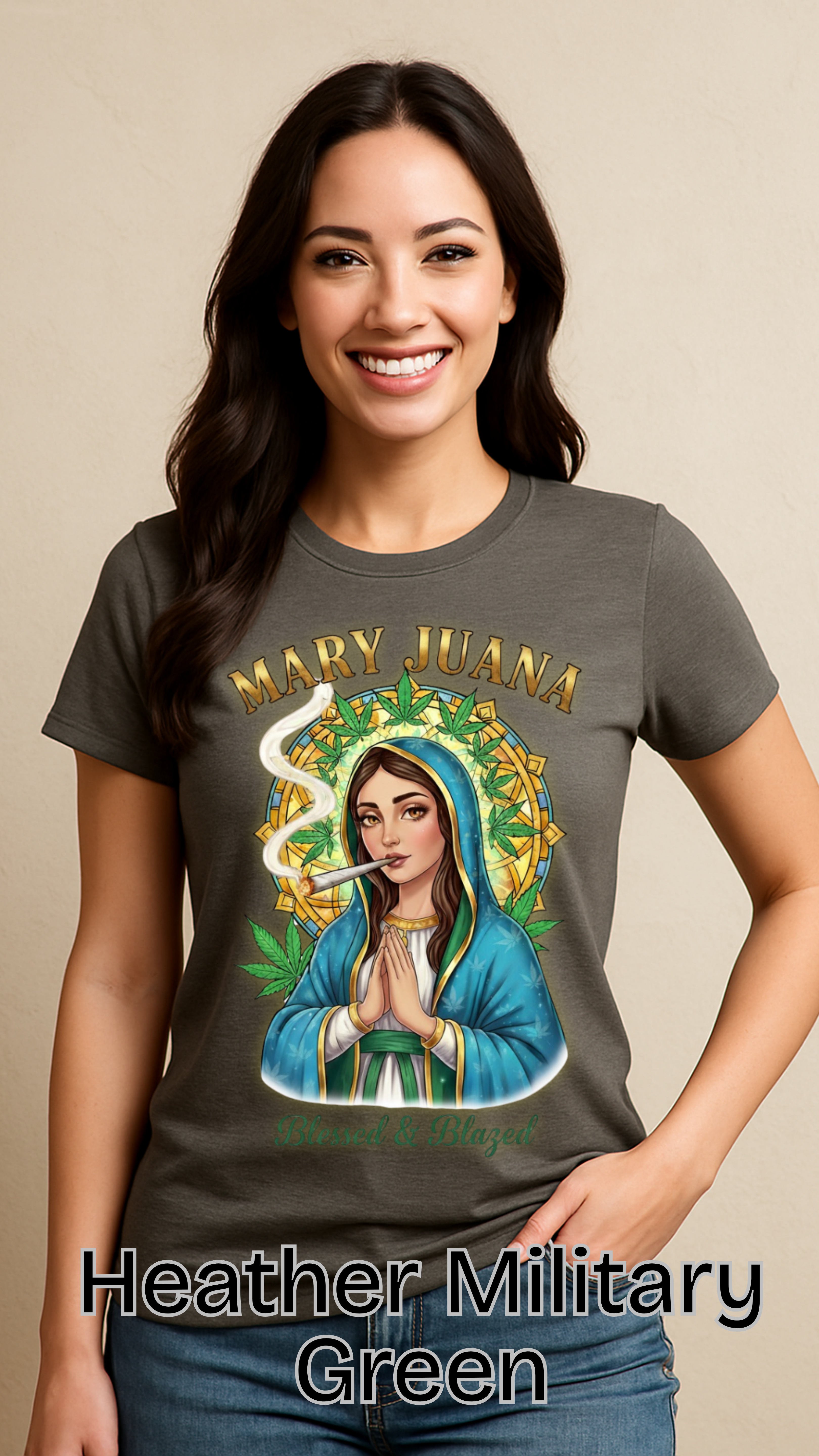 Mary Juana Virgin Mary Illustration T-Shirt | 420 Devotional Tee