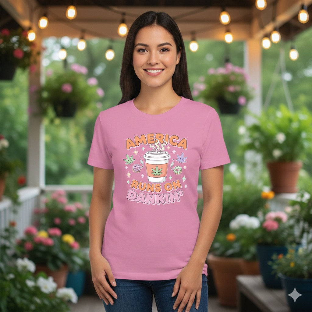 America Runs on Dankin'- Herb Leaf Graphic Tee | Funny Stoner Parody