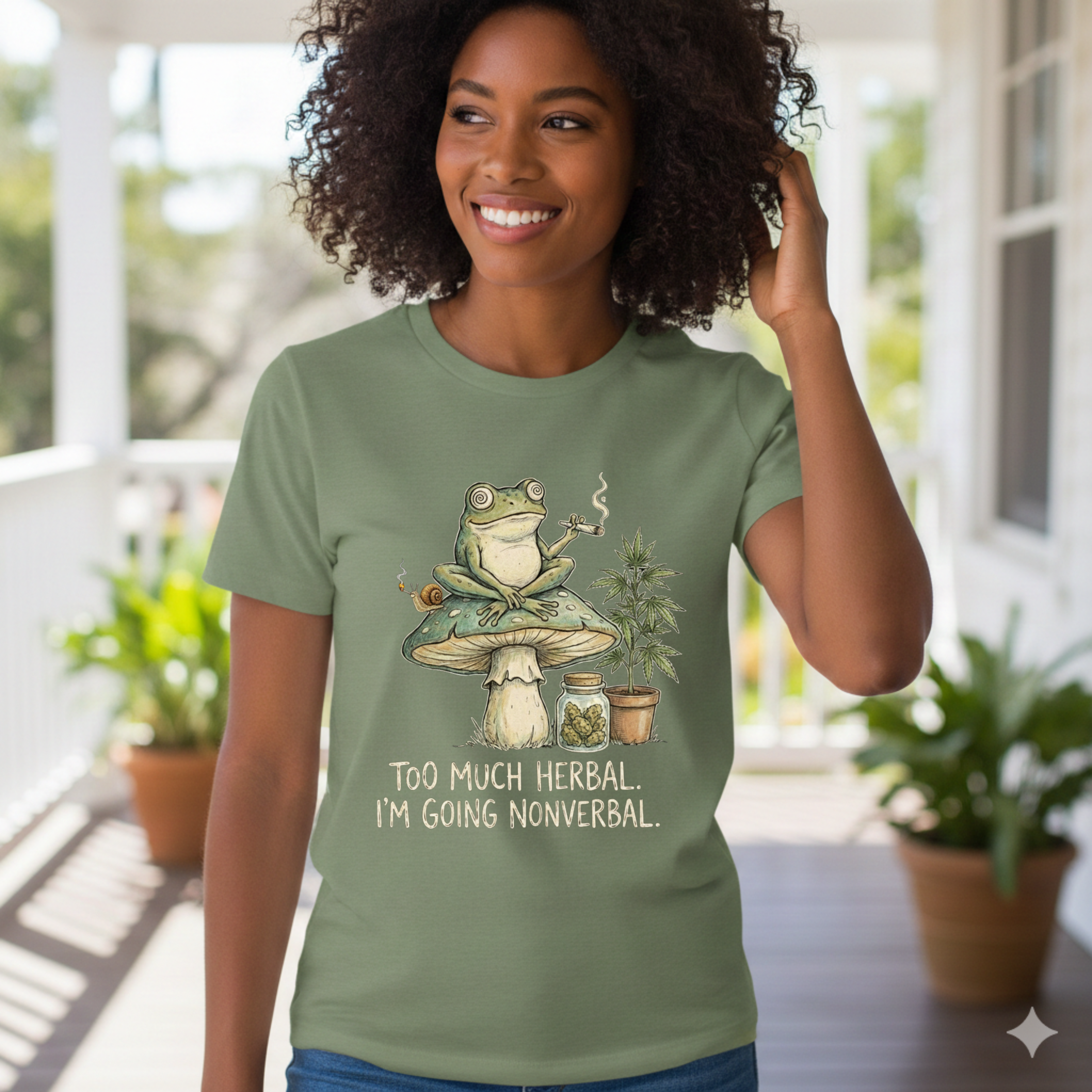 Too Much Herbal I'm Going Nonverbal T-shirt | Frog Mushroom Plant Design