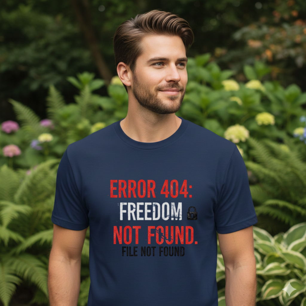 ERROR 404 Freedom Not Found T-Shirt | Funny Tech Parody Tee
