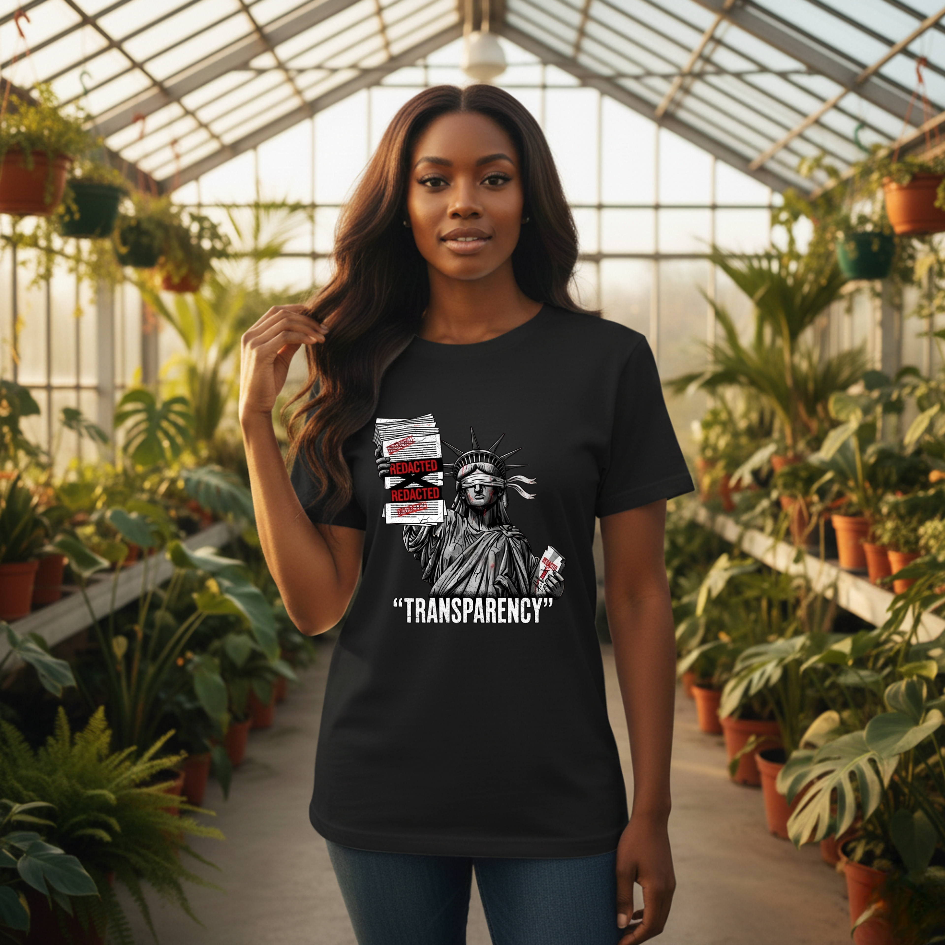 Statue of Liberty 'TRANSPARENCY' T-Shirt | Distressed, Redacted Political Graphic Tee