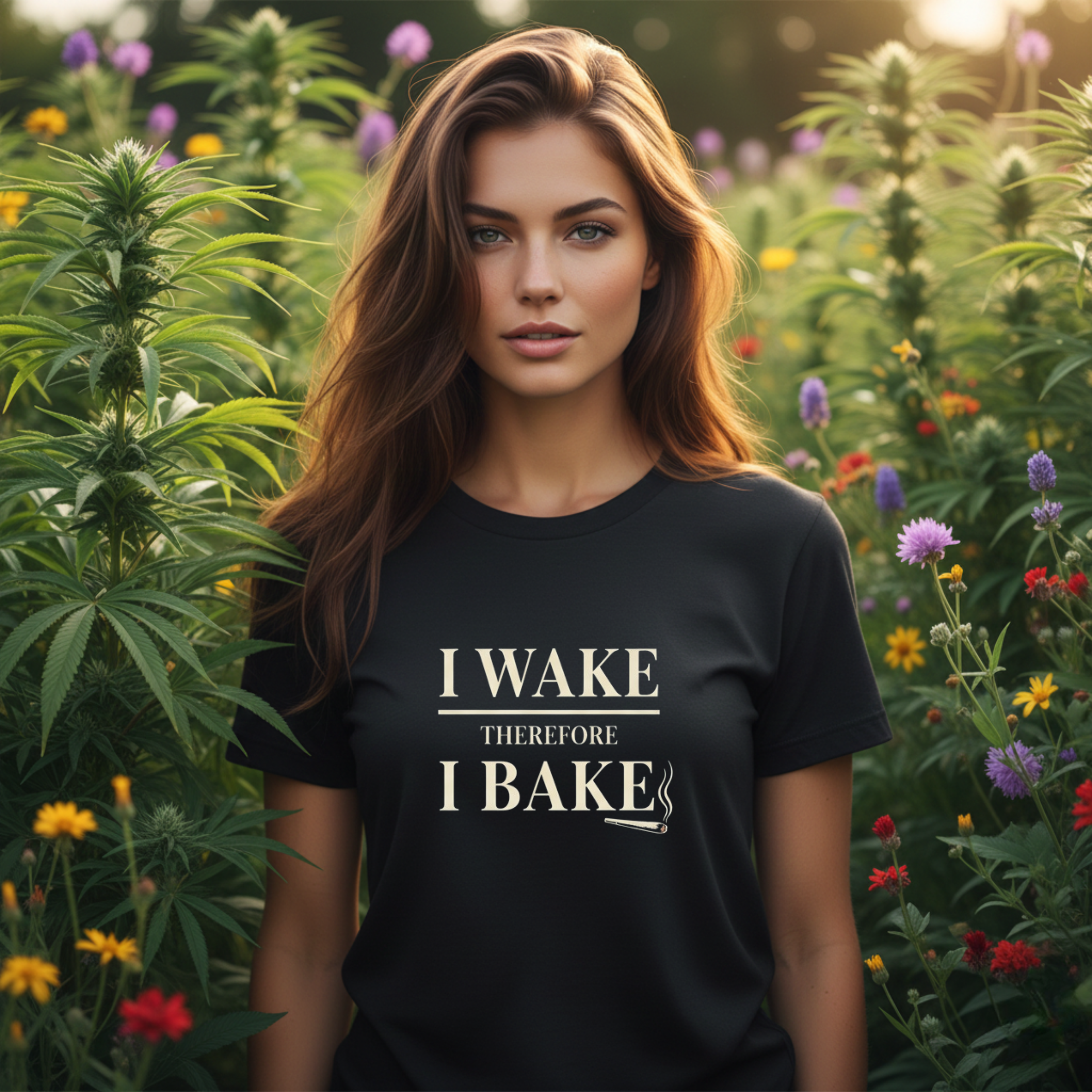 I Wake Therefore I Bake Stoner Humor T-Shirt | 420 Wake and Bake Tee