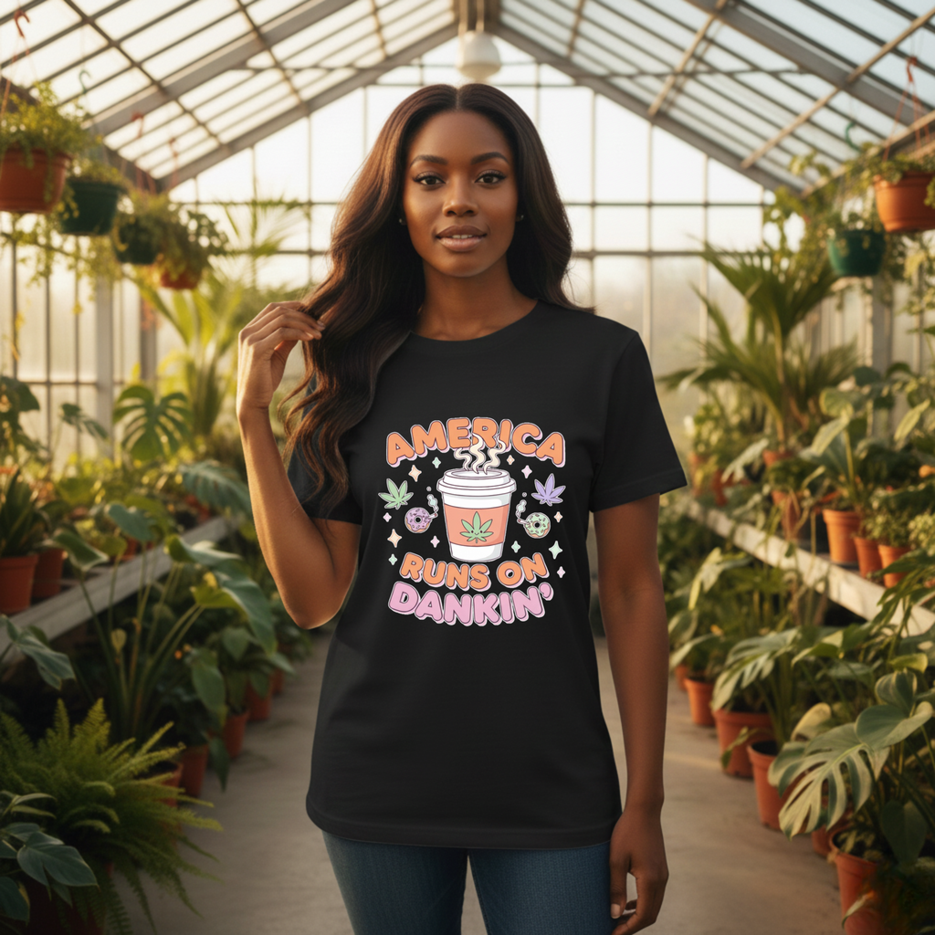 America Runs on Dankin'- Herb Leaf Graphic Tee | Funny Stoner Parody