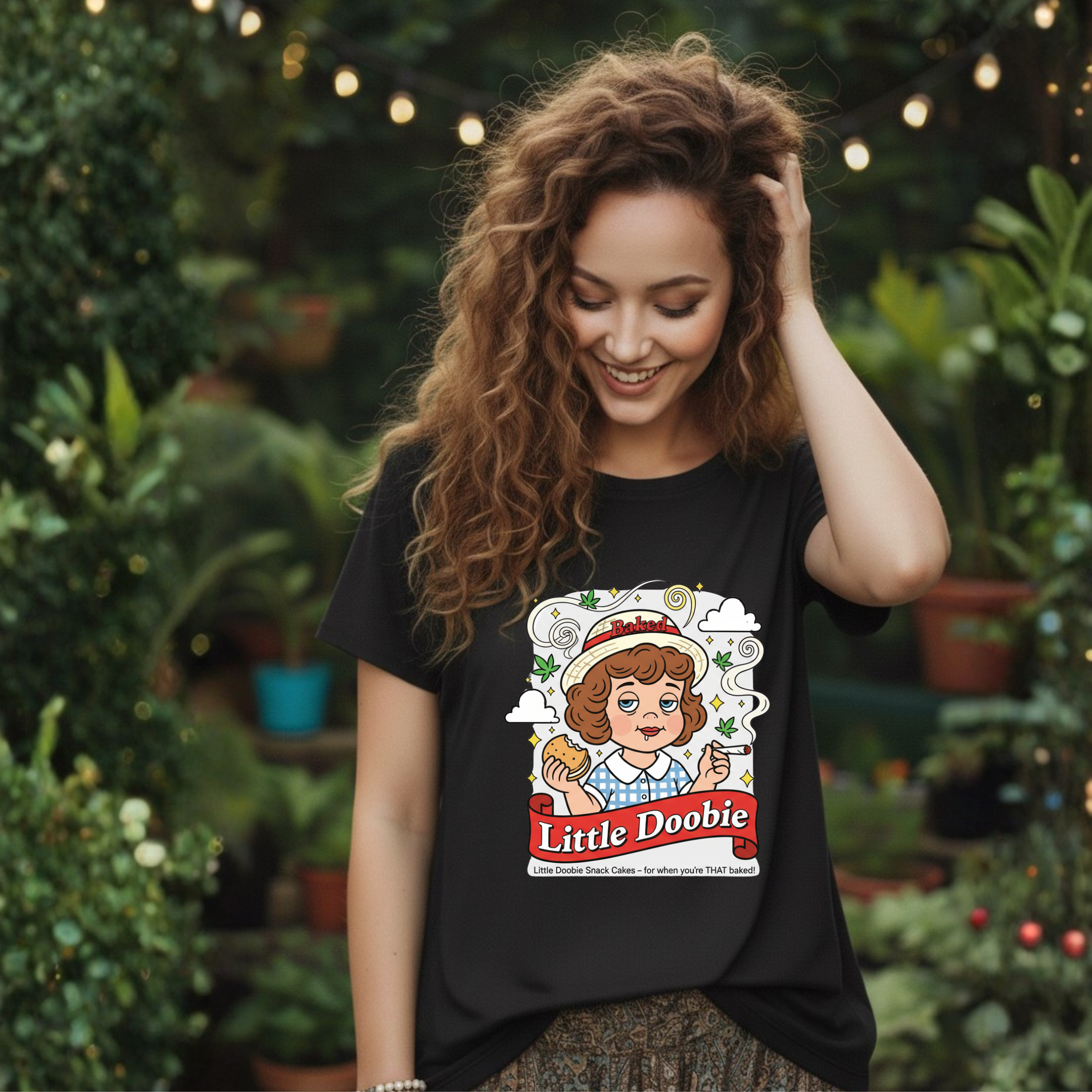 Little Doobie Cartoon Girl Tee | Vintage Snack Retro Logo T-Shirt, Stoner munchie humor