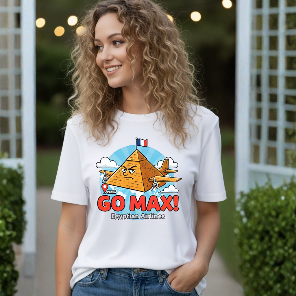 Go Max Pyramid Plane T-Shirt | Egyptian Airlines Retro Cartoon Tee, Candace Owens conspiracy
