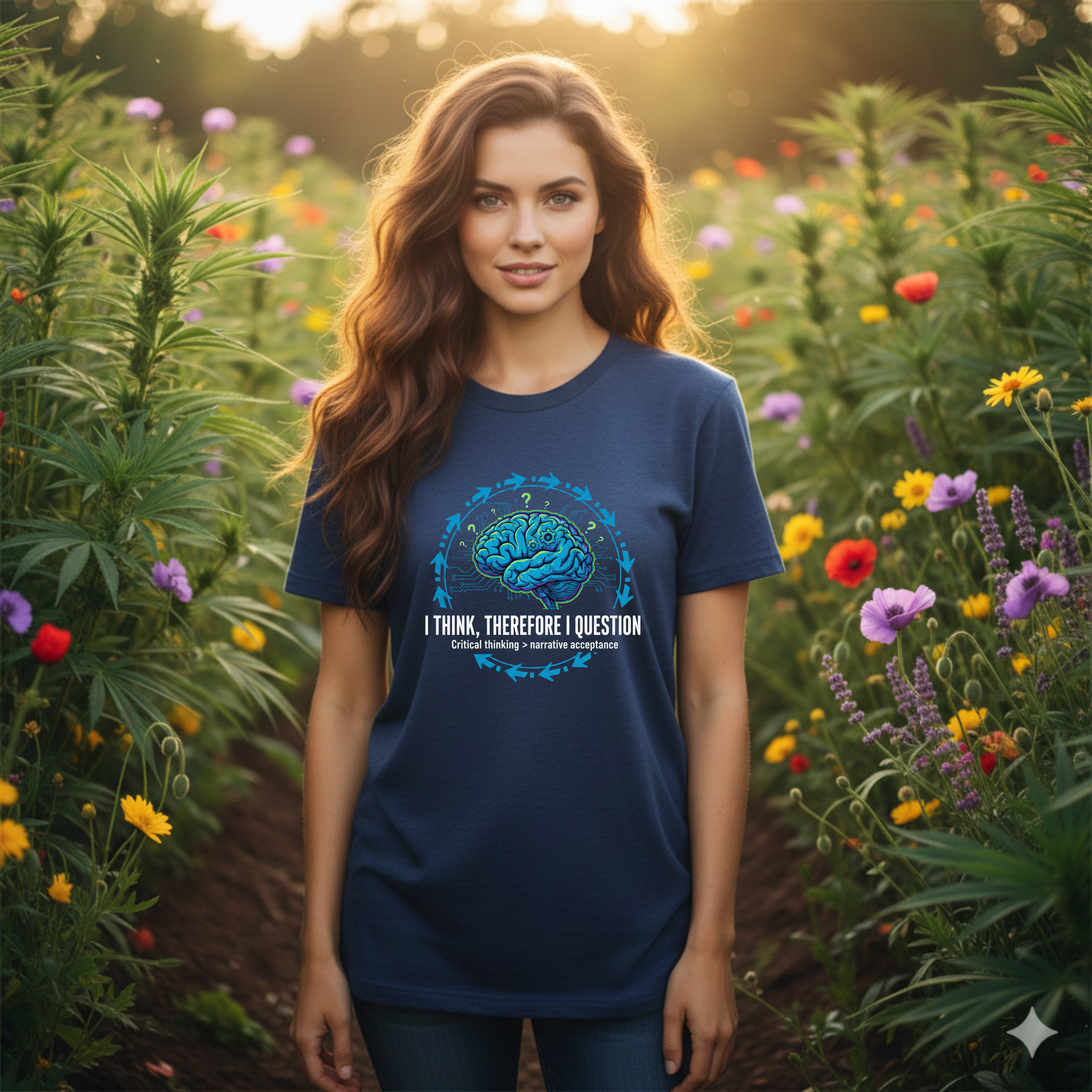 I Think Therefore I Question brain graphic Tee | Critical Thinking Shirt