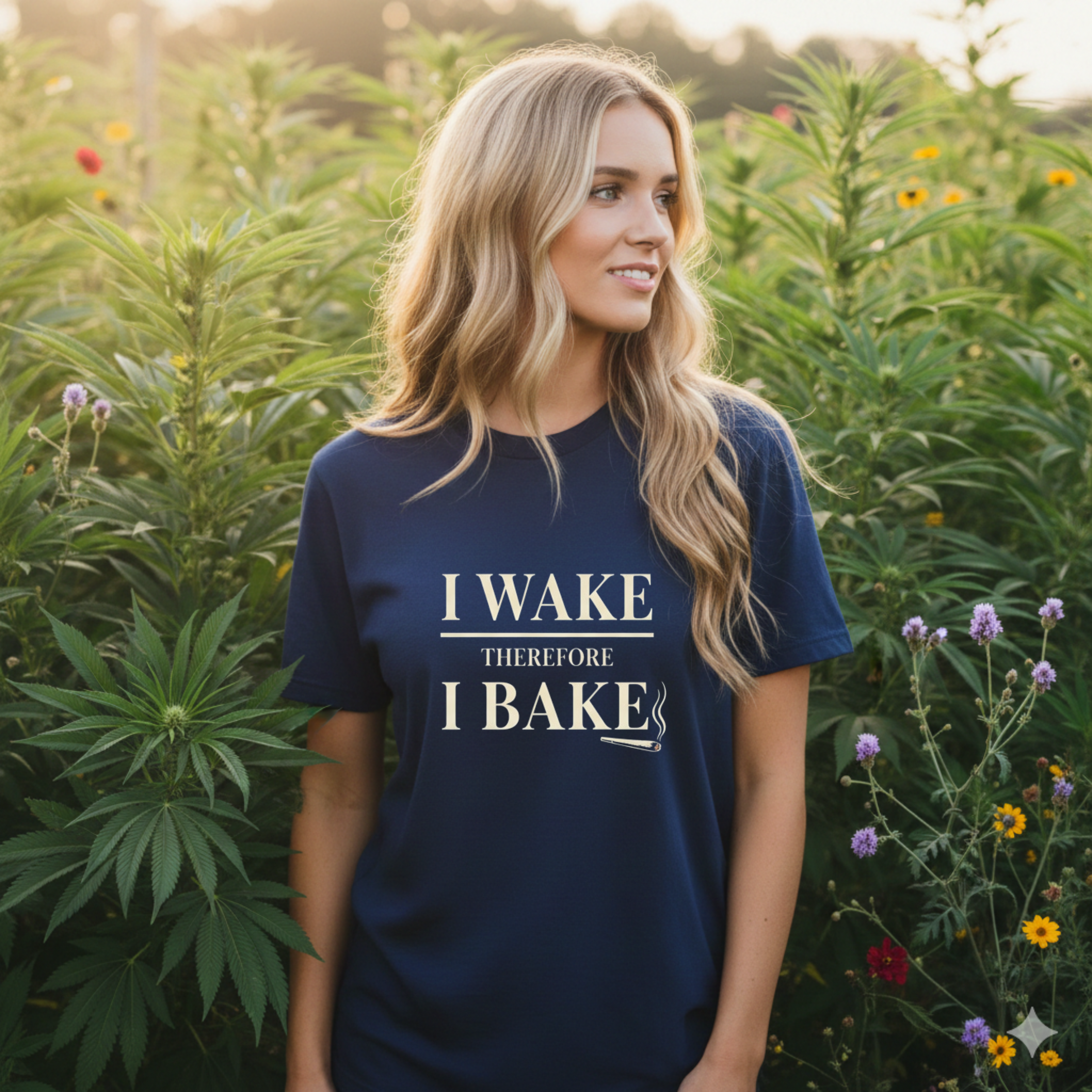 I Wake Therefore I Bake Stoner Humor T-Shirt | 420 Wake and Bake Tee