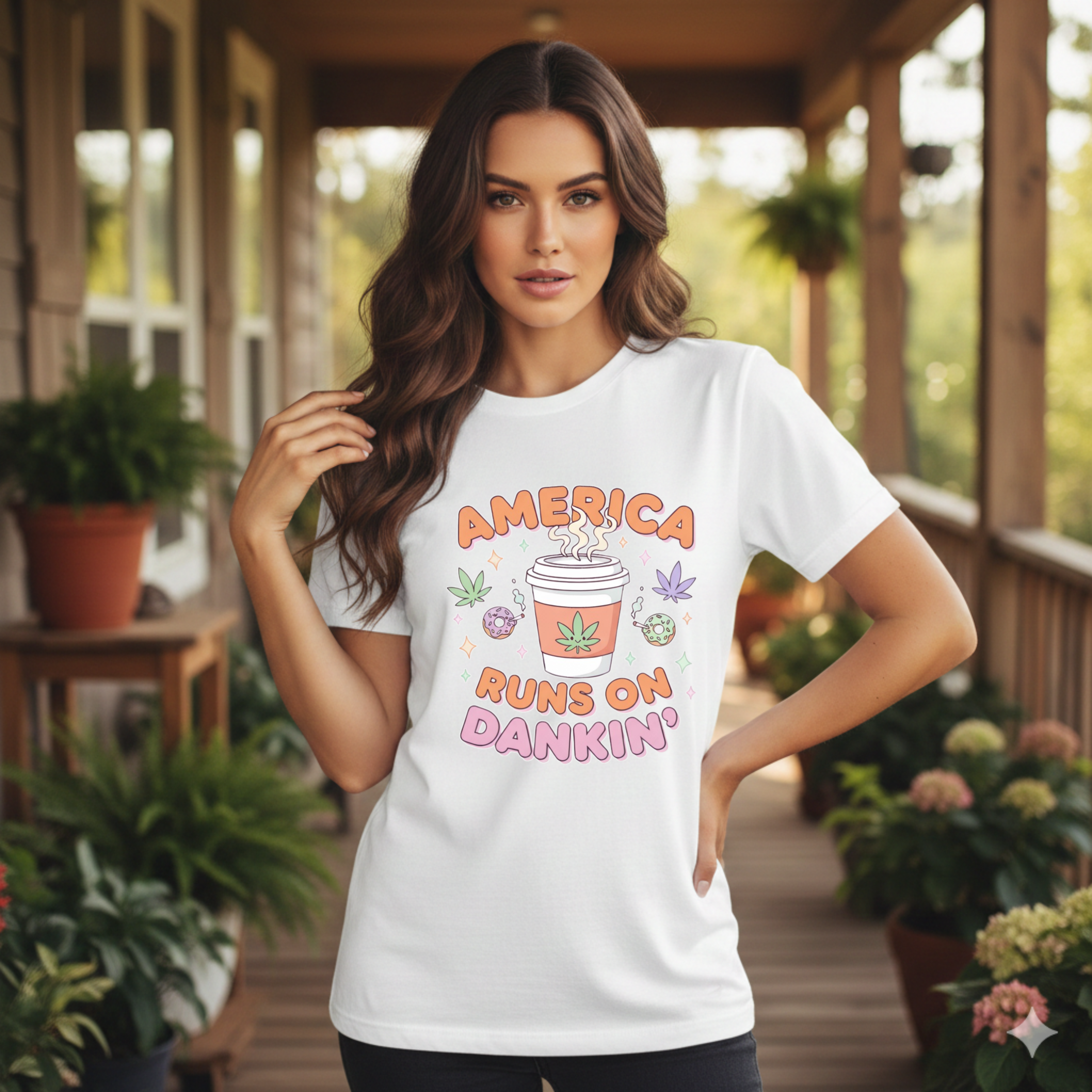 America Runs on Dankin'- Herb Leaf Graphic Tee | Funny Stoner Parody