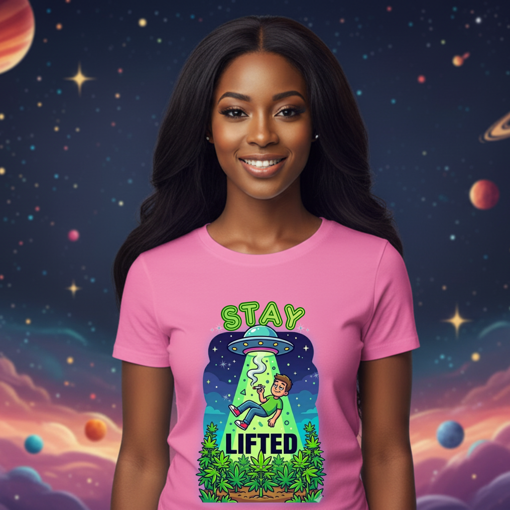 Stay Lifted Retro UFO Cannabis Tee — Alien Stoner Graphic Shirt