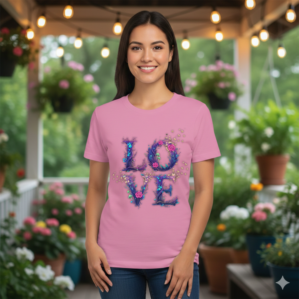 Watercolor Galaxy LOVE T-Shirt | Typographic Love Floral Splash, Valentine's day Tee
