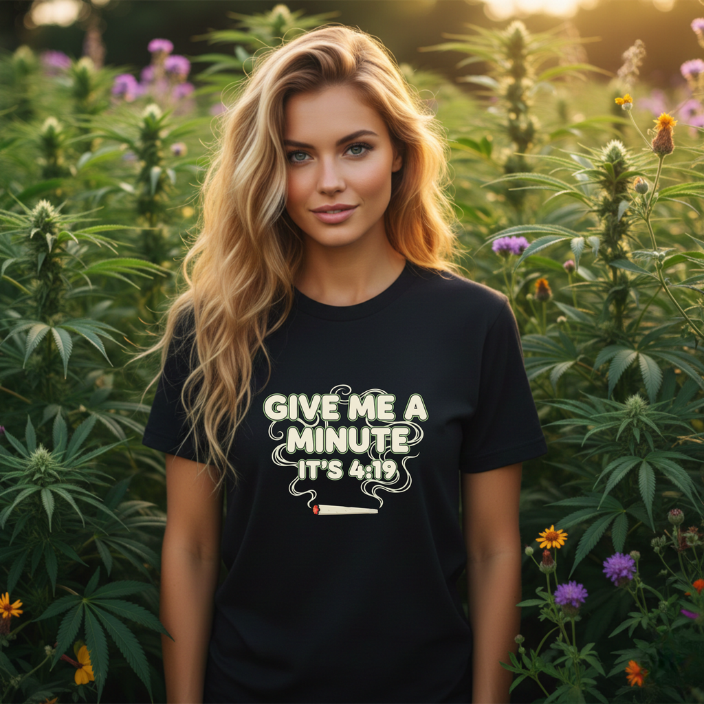 Give Me A Minute Its 419 Funny Stoner T Shirt Retro Neon Smoking Graphic Tee