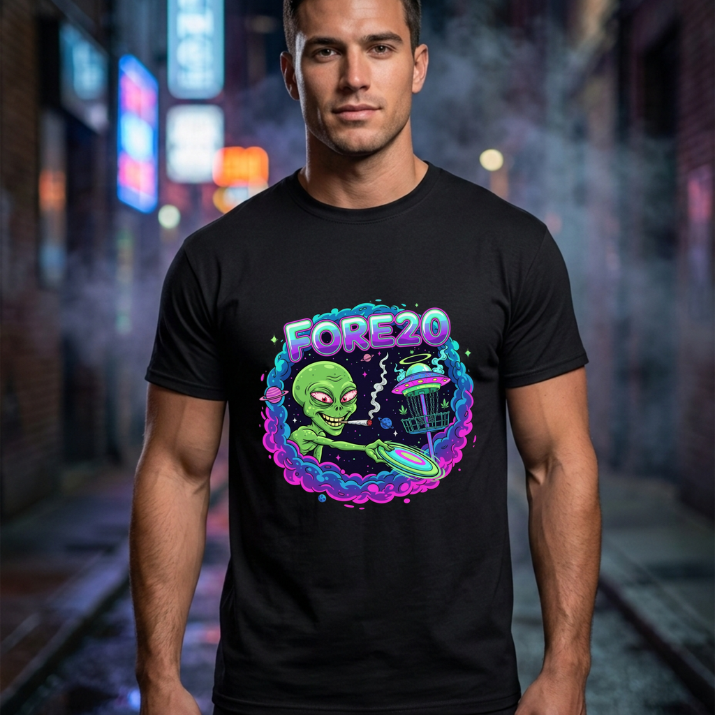 Stoner Alien Disc Golf Tee, UFO T-Shirt, Fun Casual Wear, Gift for Space Lovers, Sci-Fi Fan Apparel, Dunny 420 Frolph Shirt