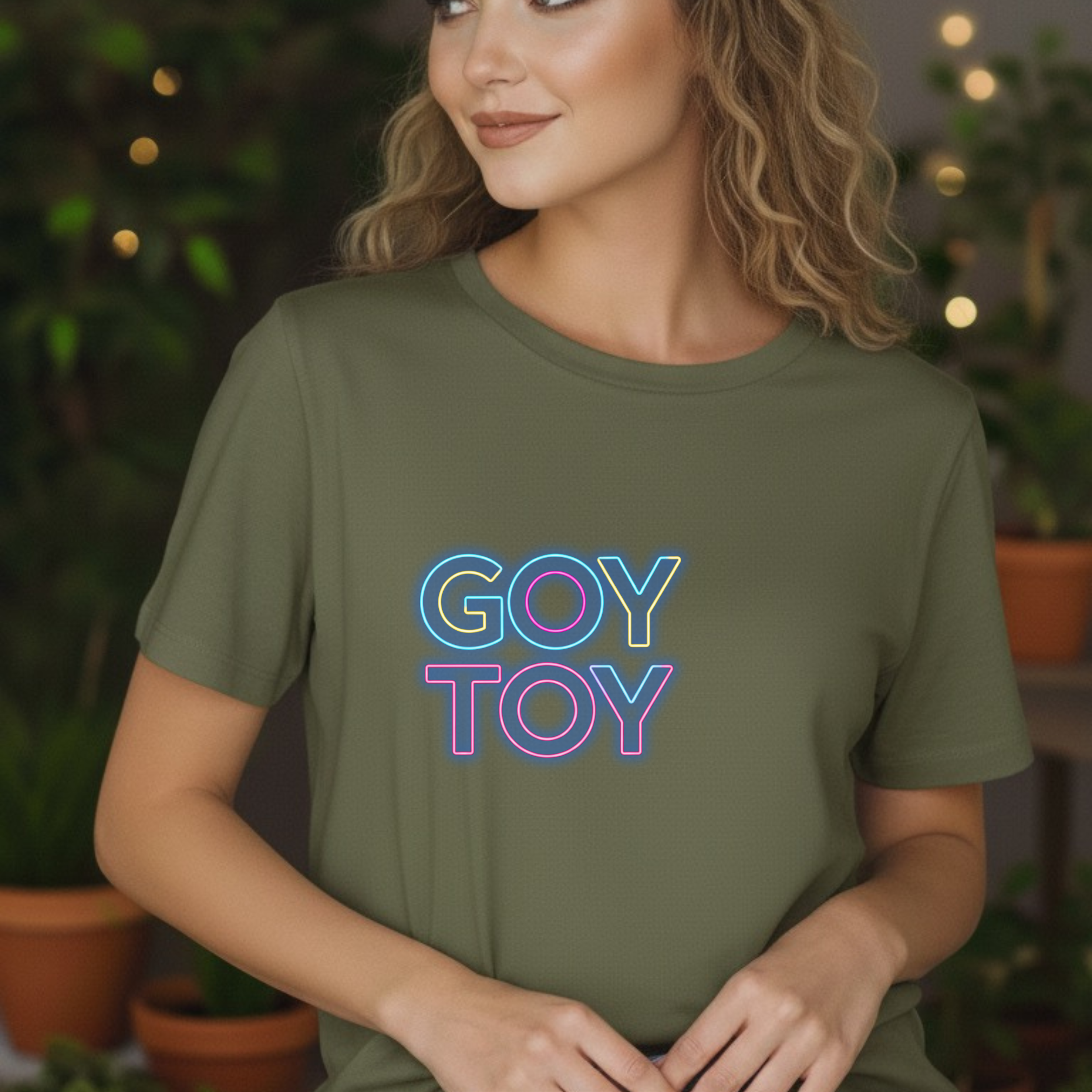 Goy Toy neon text Tee | retro neon typography shirt
