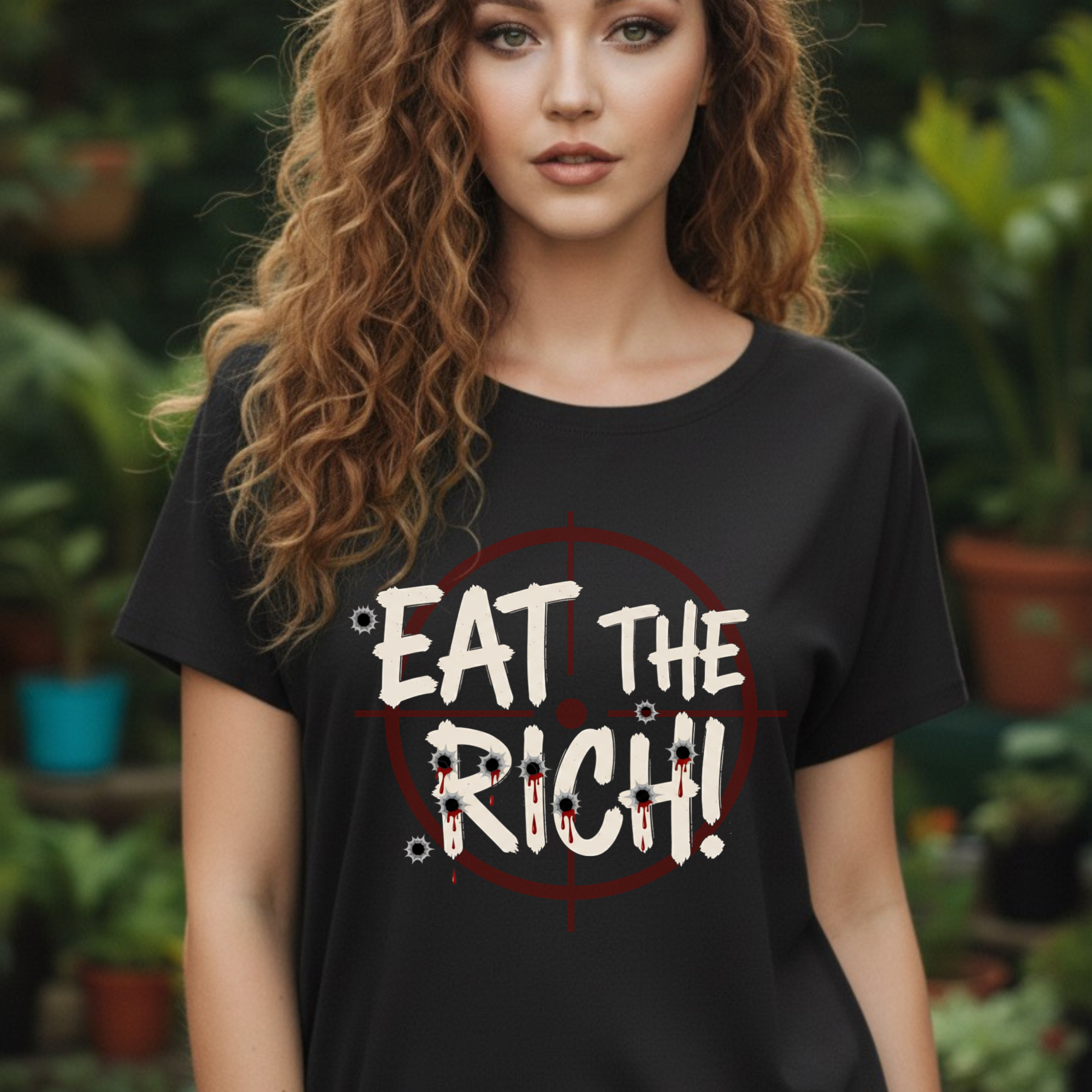 Eat The Rich punk slogan tee | distressed graffiti design, conspiracy
