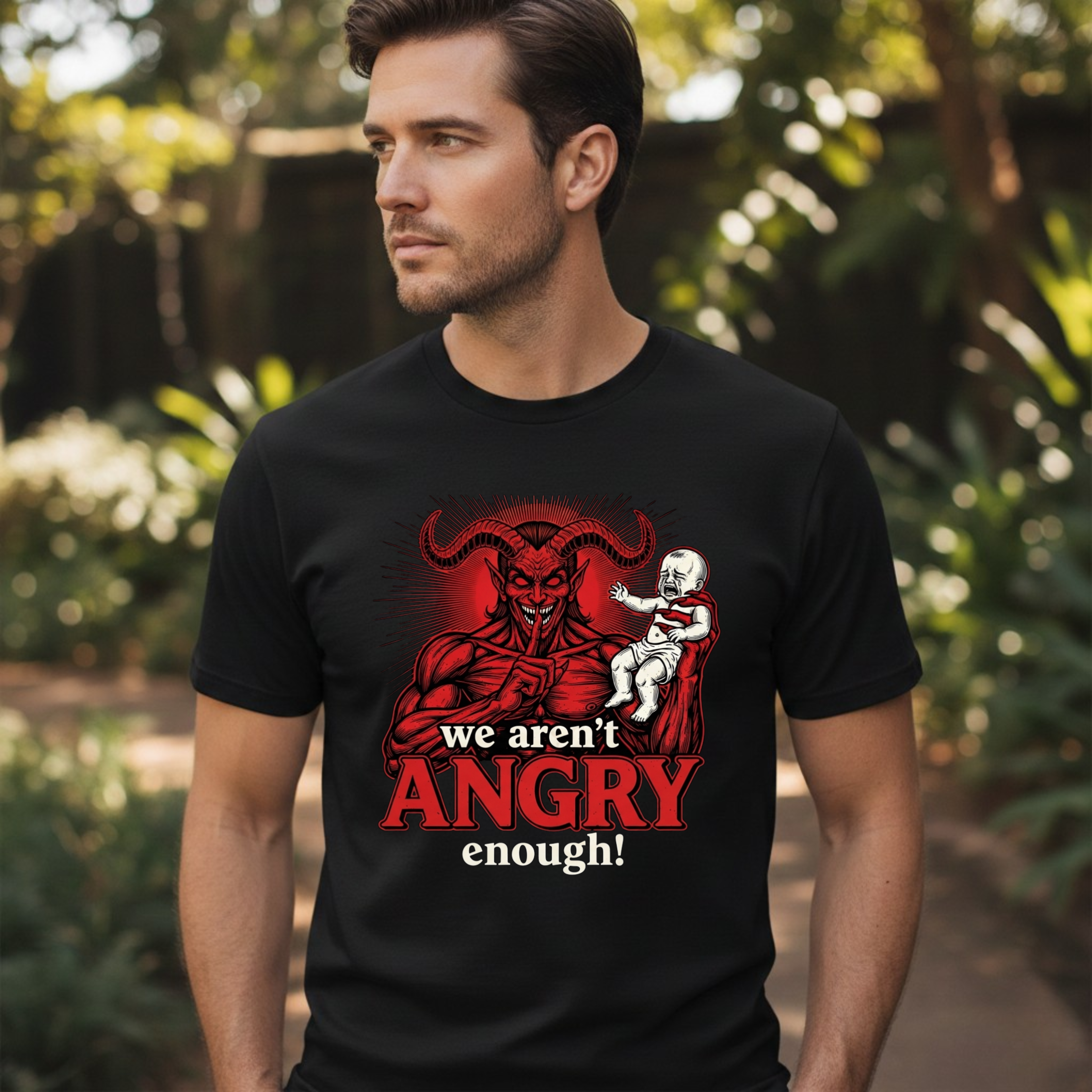 We Aren't Angry Enough Demon Illustration T-Shirt | Horror Graphic Tee, Epstein Files