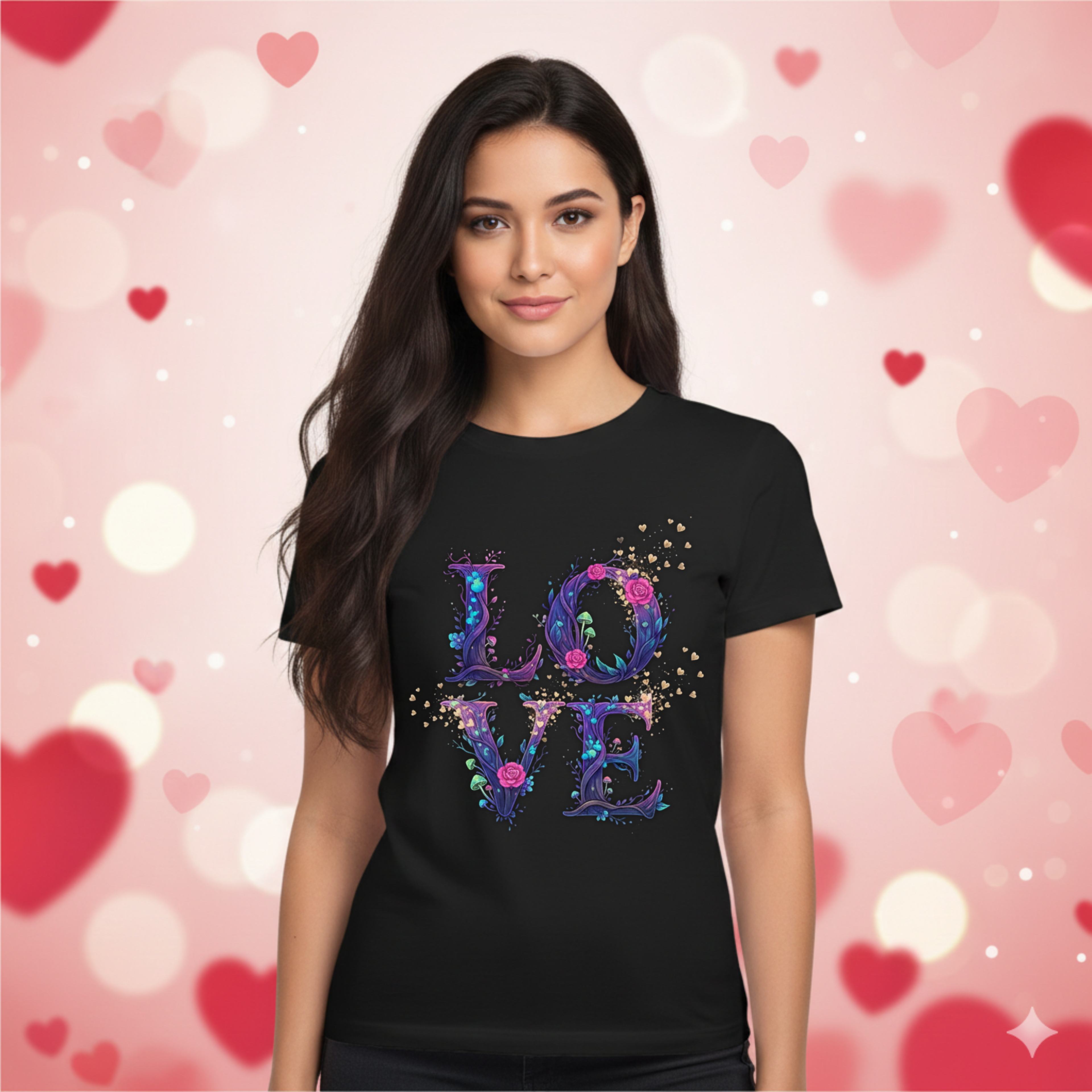 Watercolor Galaxy LOVE T-Shirt | Typographic Love Floral Splash, Valentine's day Tee