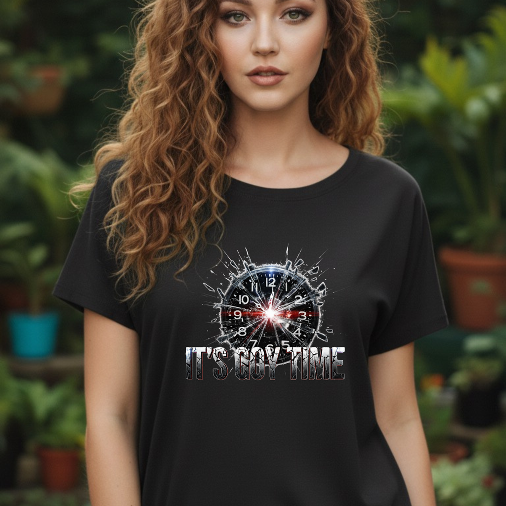 Its Goy Time clock graphic Tee | distressed splash design, humor tee