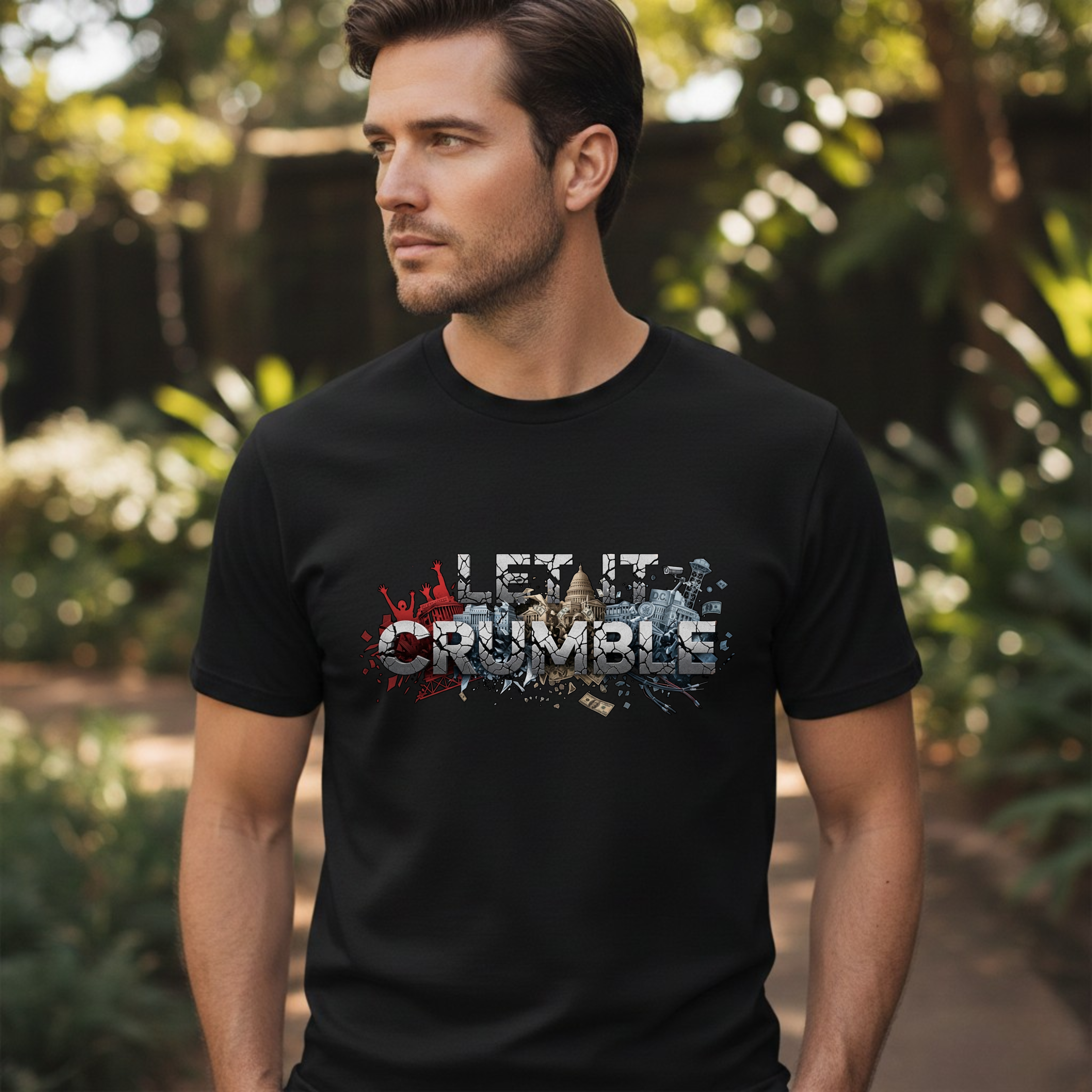 Crumble Text Grunge Broken Lettering Tee | Rust Orange Protest Conspiracy