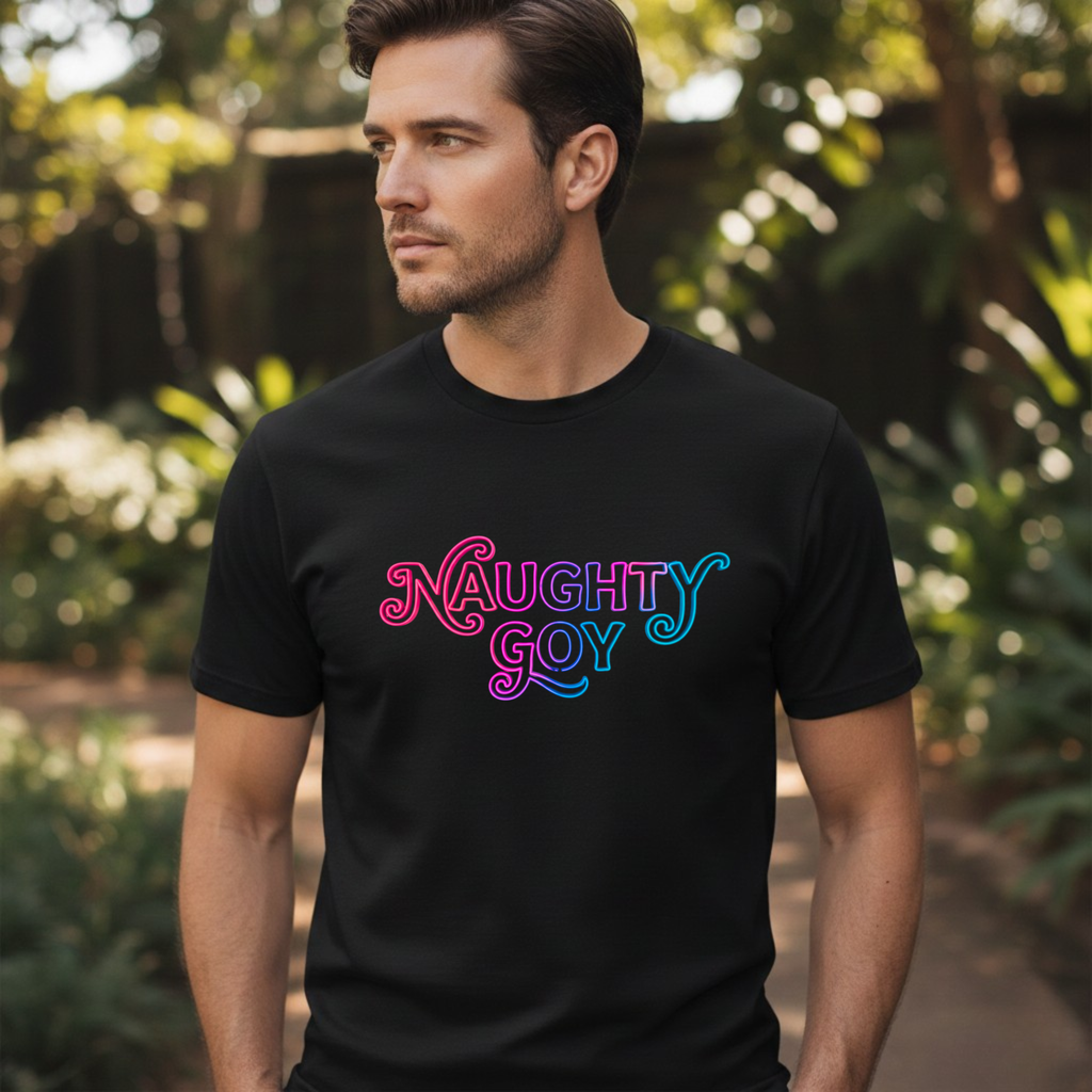 Naughty Goy Retro Script T-Shirt — Funny Goyim Vintage Typography Tee