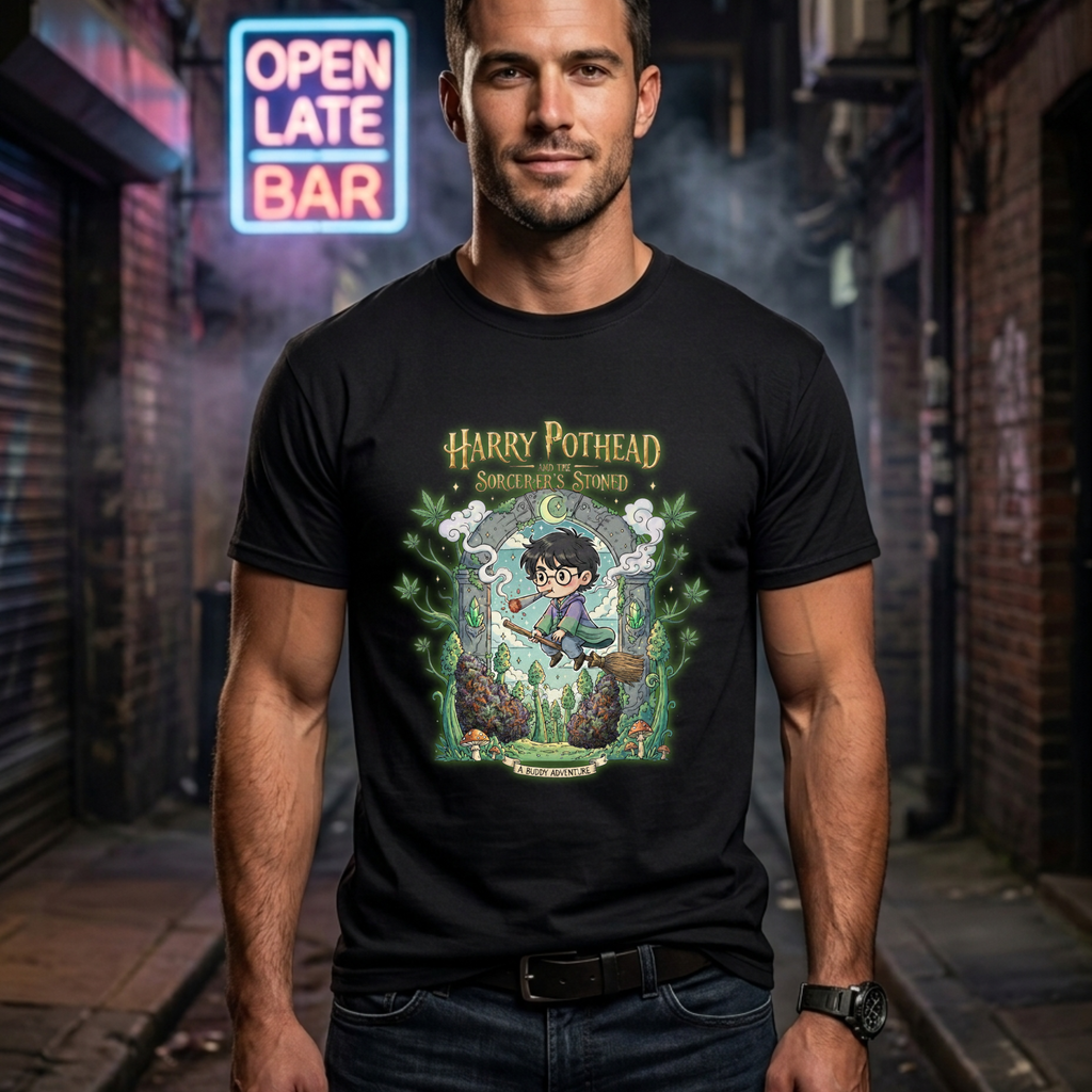 Harry Pothead Stoner Wizard parody Illustration T-Shirt | Magical Forest Potion Design