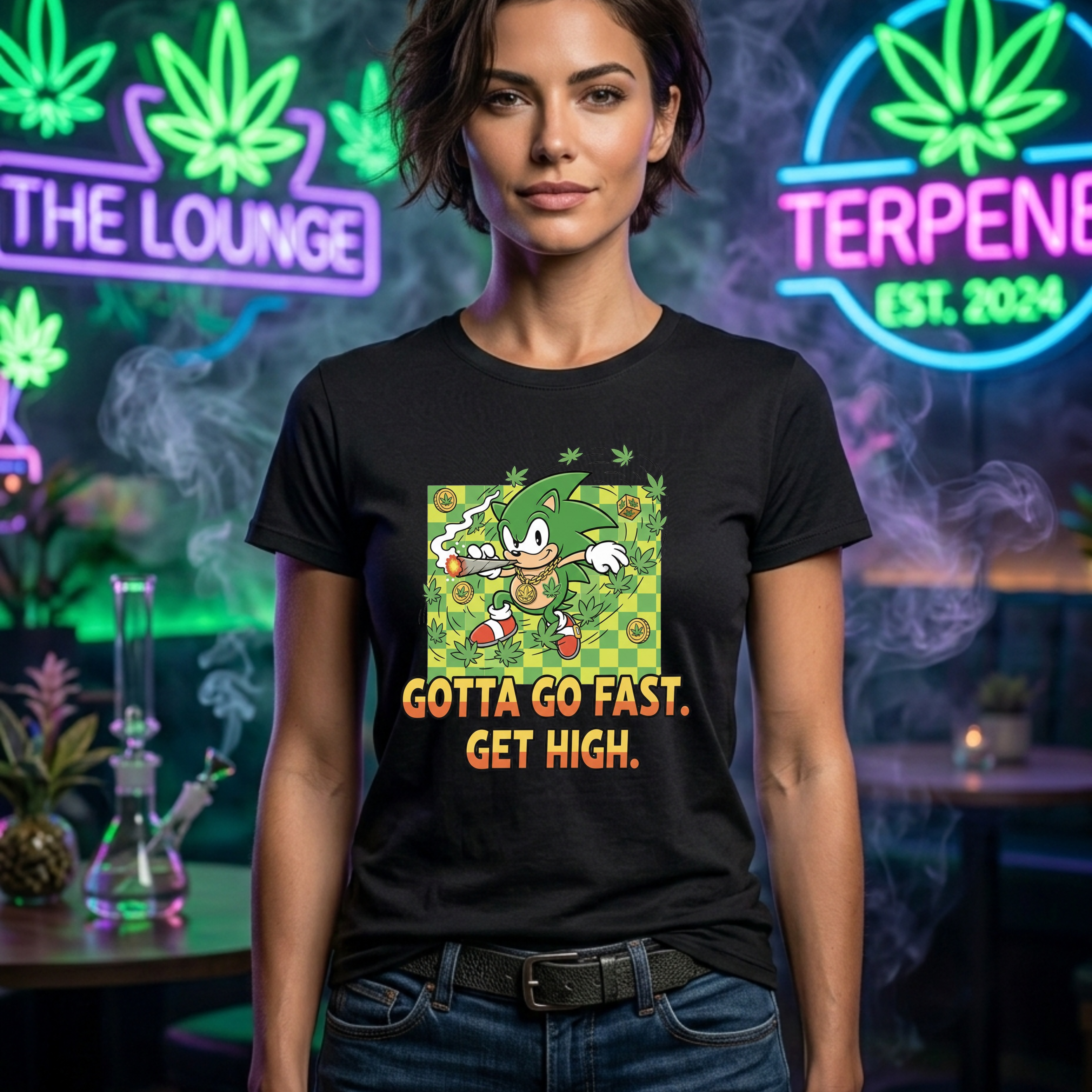 Chronic the Hedgehog Gotta Go Fast Get High Tee | Cartoon Hedgehog Stoner Graphic