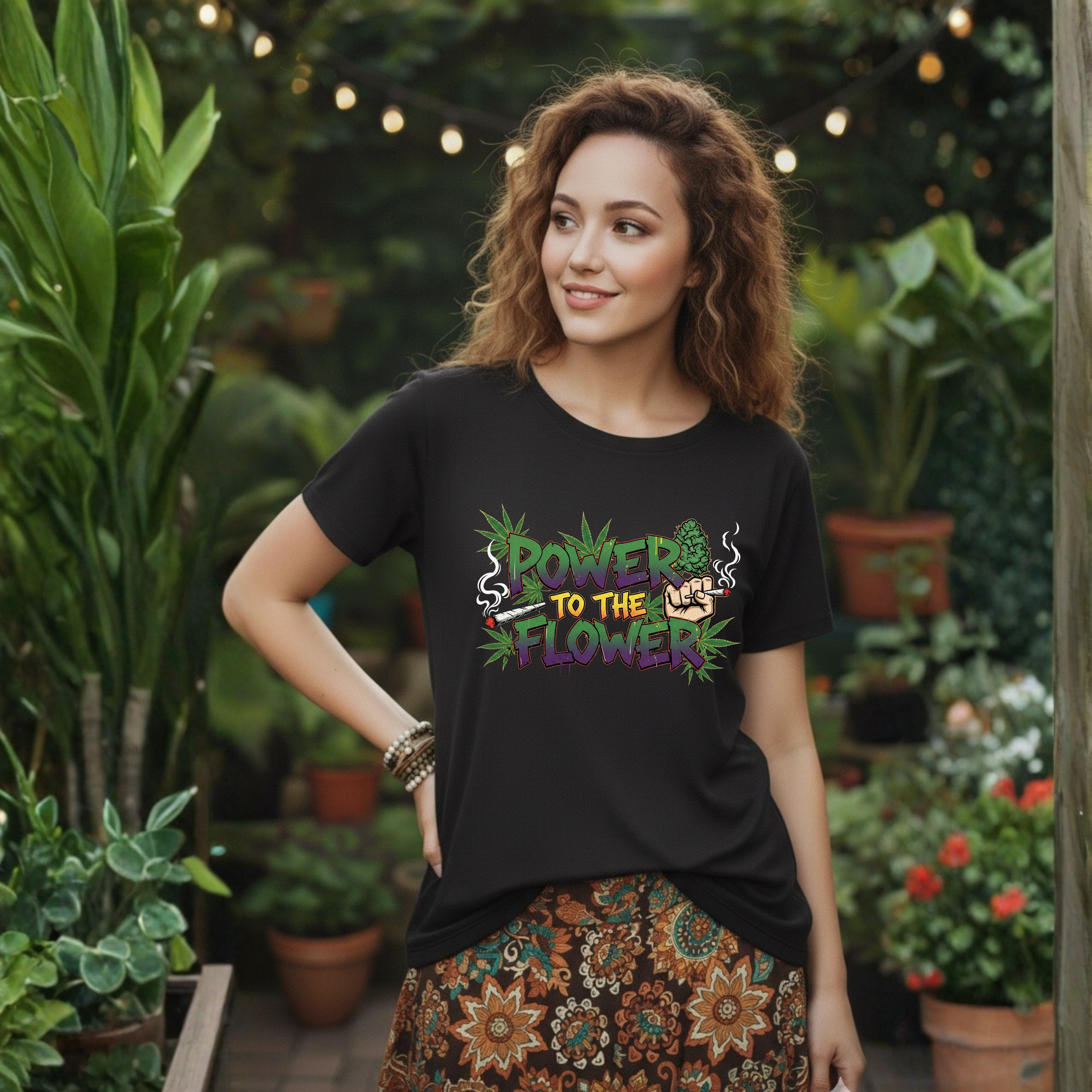 Power to the Flowers Tee | Stoner Conspiracy- Retro Graffiti 420 Leaf