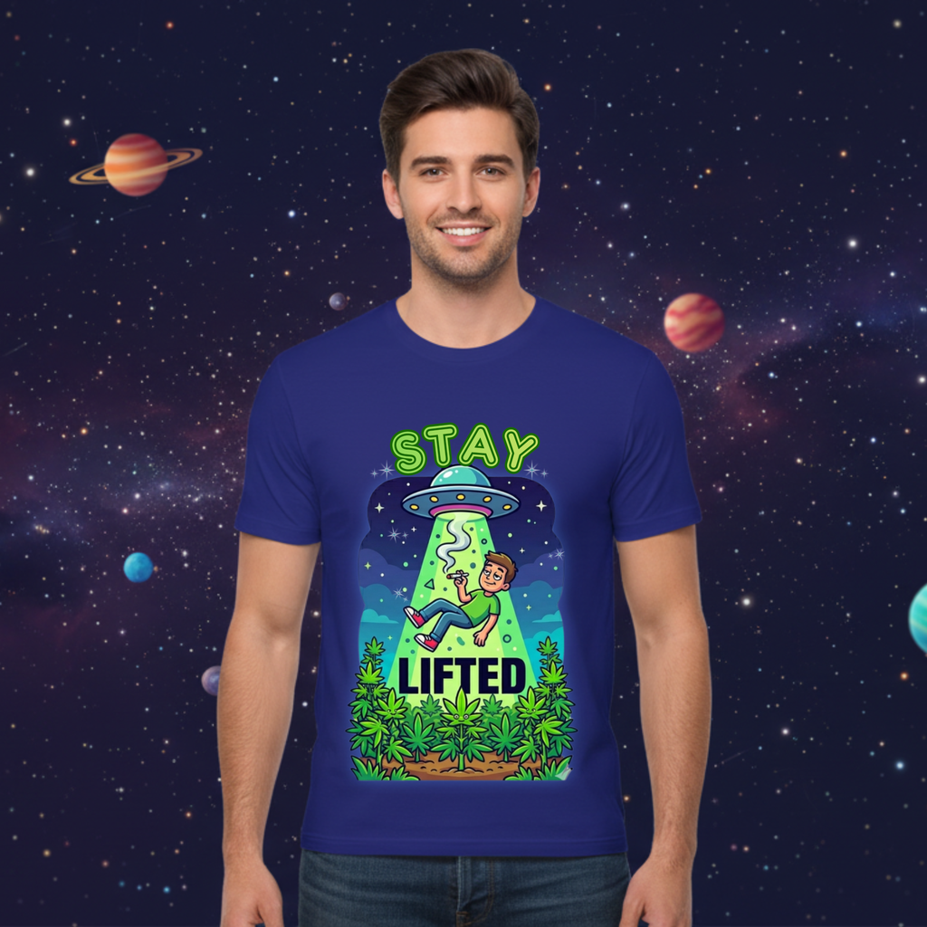 Stay Lifted Retro UFO Cannabis Tee — Alien Stoner Graphic Shirt