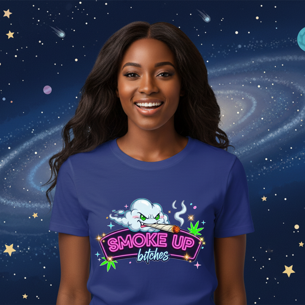 Smoke Up Bitches Retro Neon Cannabis Tee