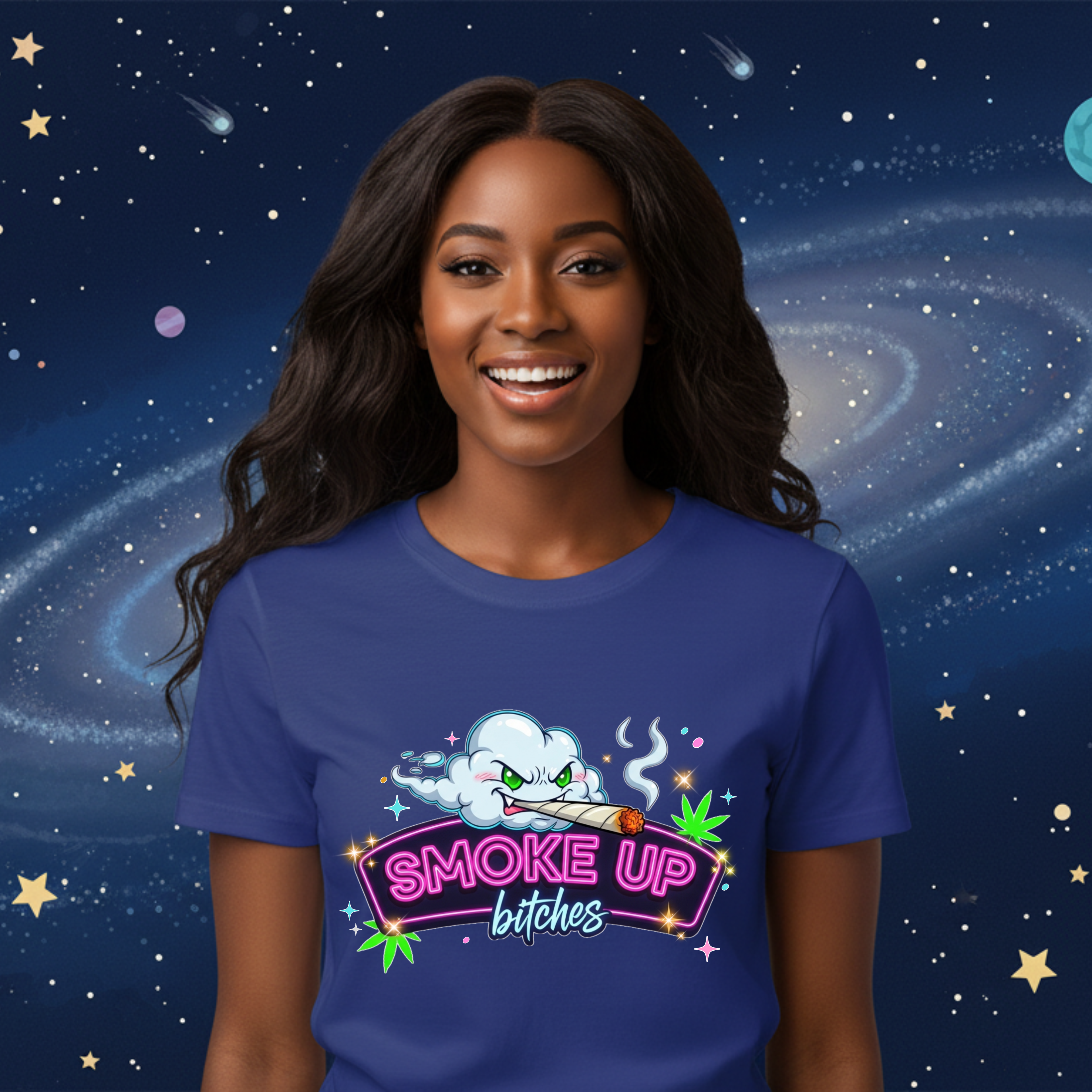 Smoke Up Bitches Retro Neon Cannabis Tee