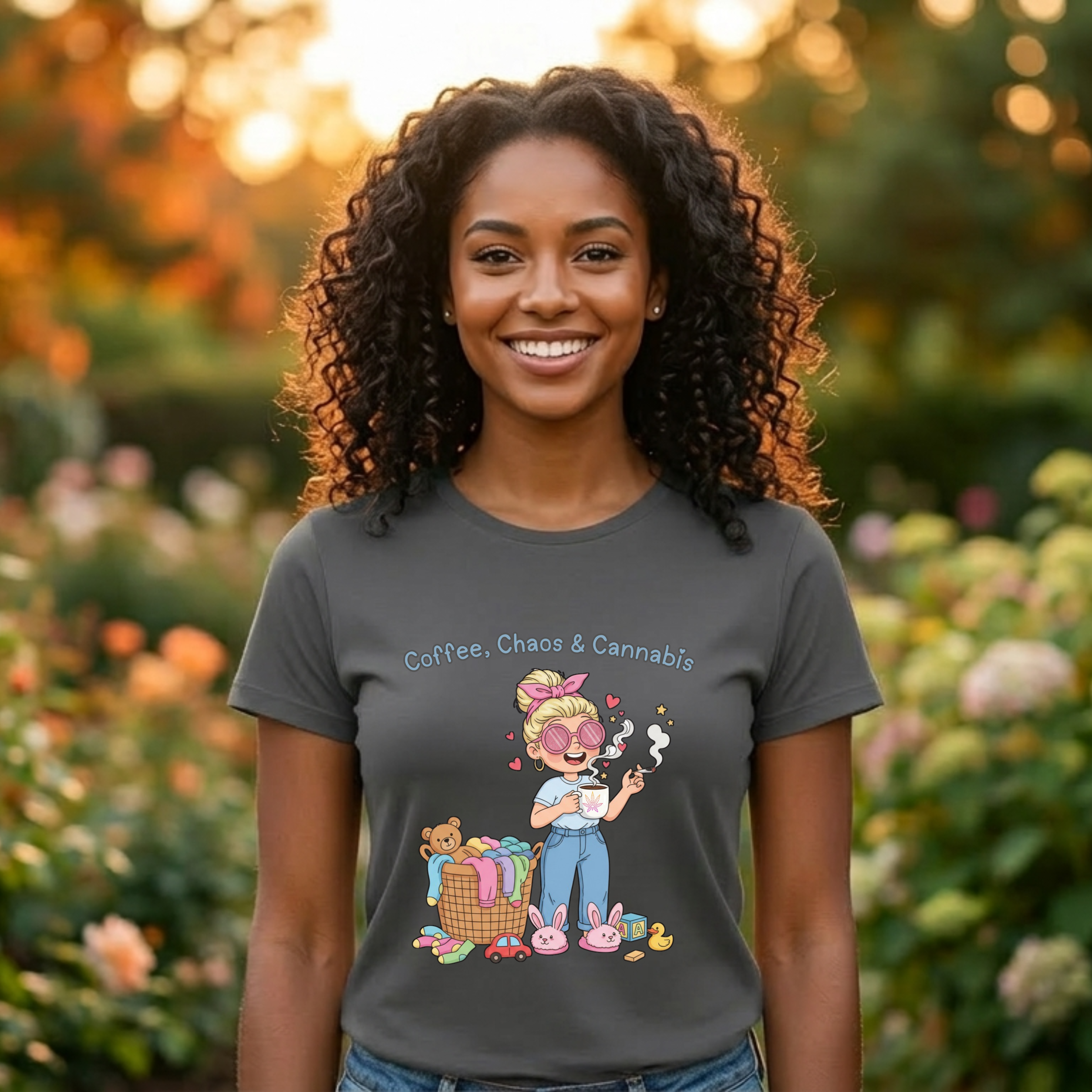 Coffee, Chaos & Herb Unisex Tee | Funny Stoner Mom Shirt