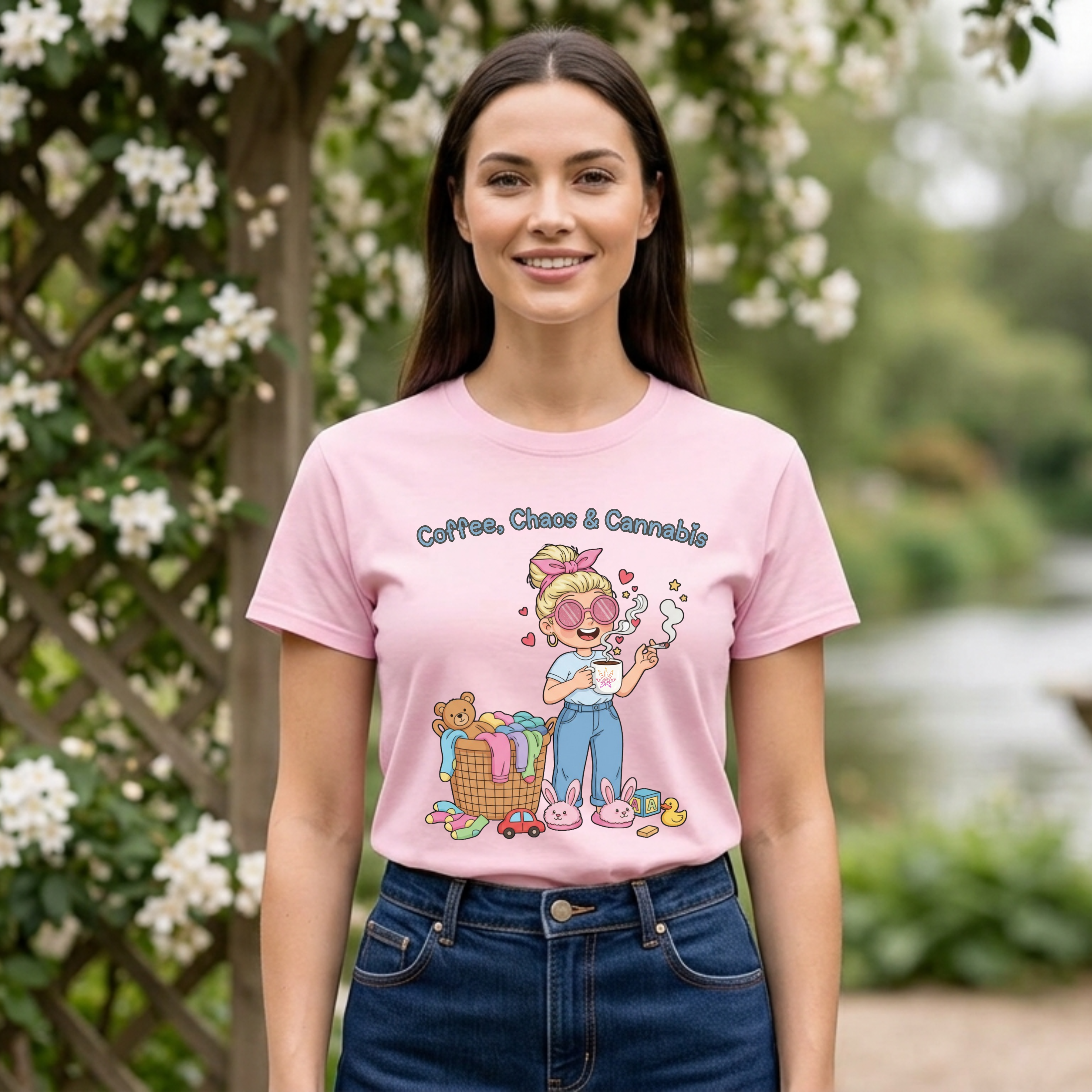 Coffee, Chaos & Herb Unisex Tee | Funny Stoner Mom Shirt