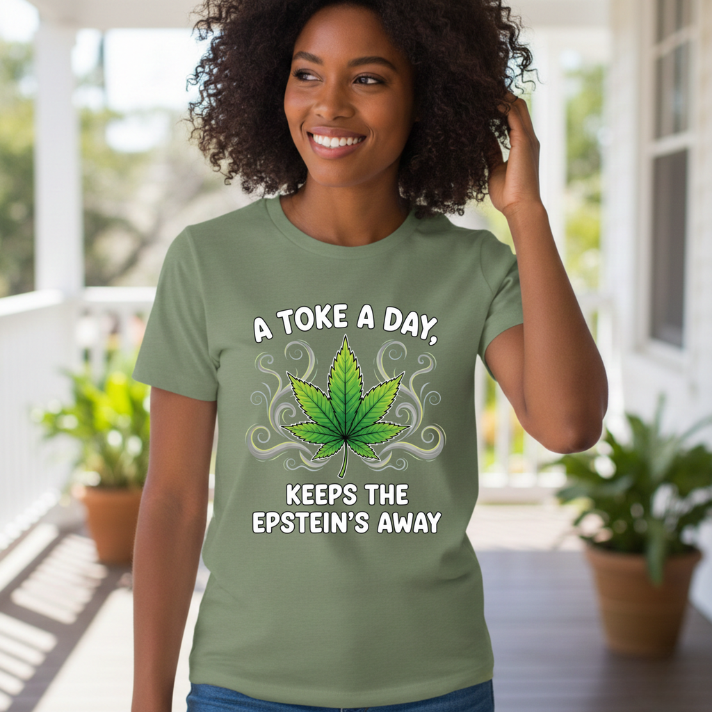 A Toke a Day Keeps the Epstein's Away T-Shirt | Herb Leaf Graphic Tee