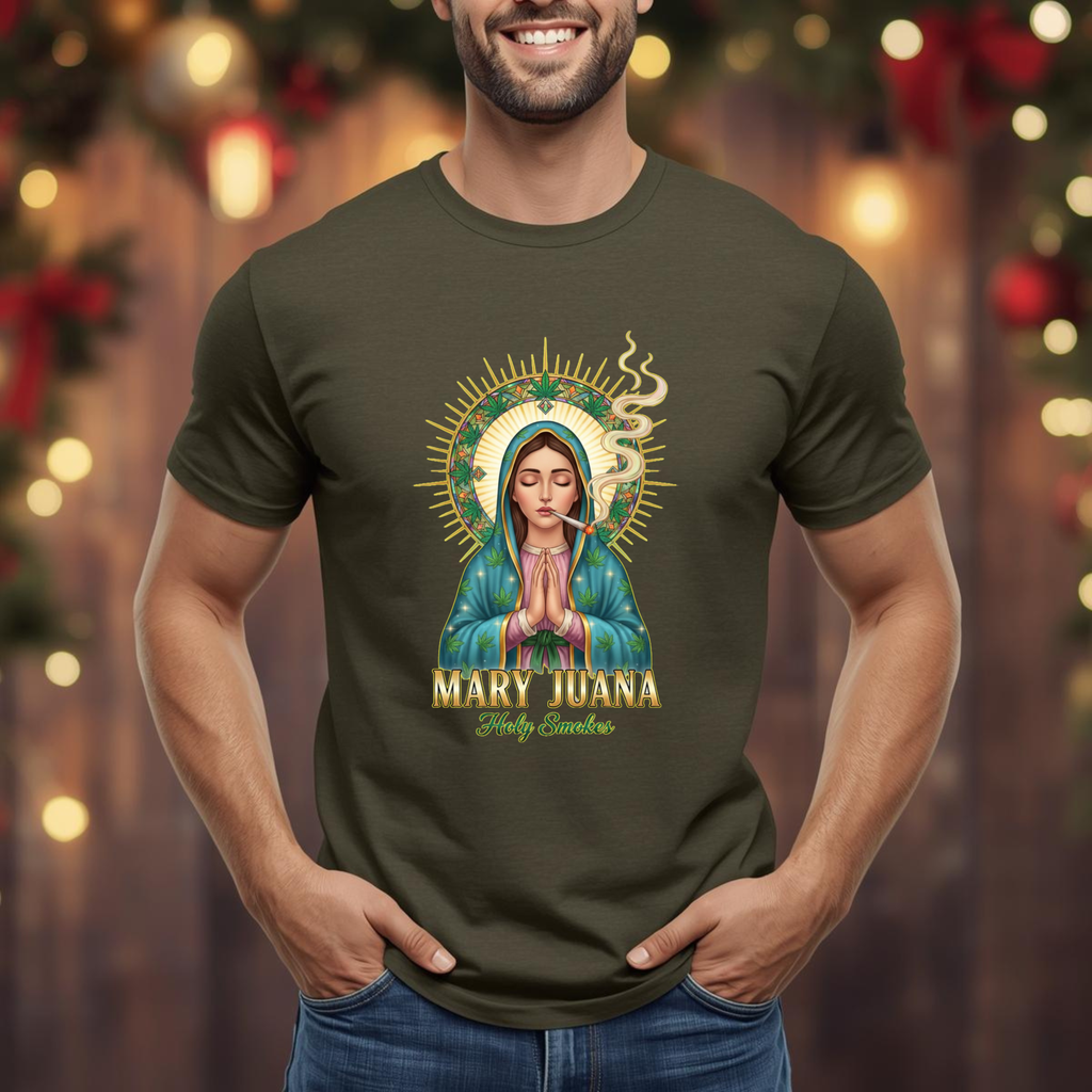 Mary Juana Holy Smokes T-Shirt | Religious 420 Art