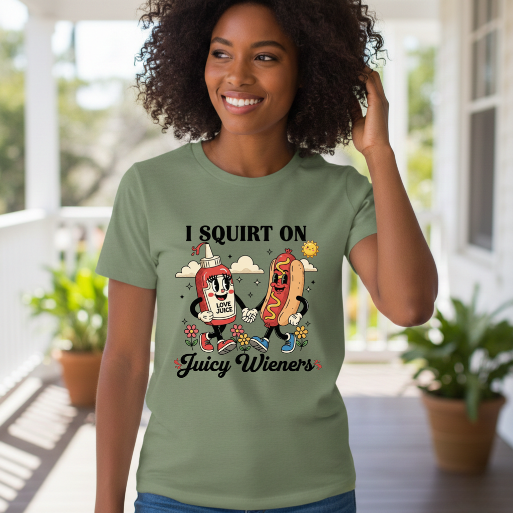 Ketchup & Hot Dog Cartoon I Squirt On Juicy Wieners T-Shirt