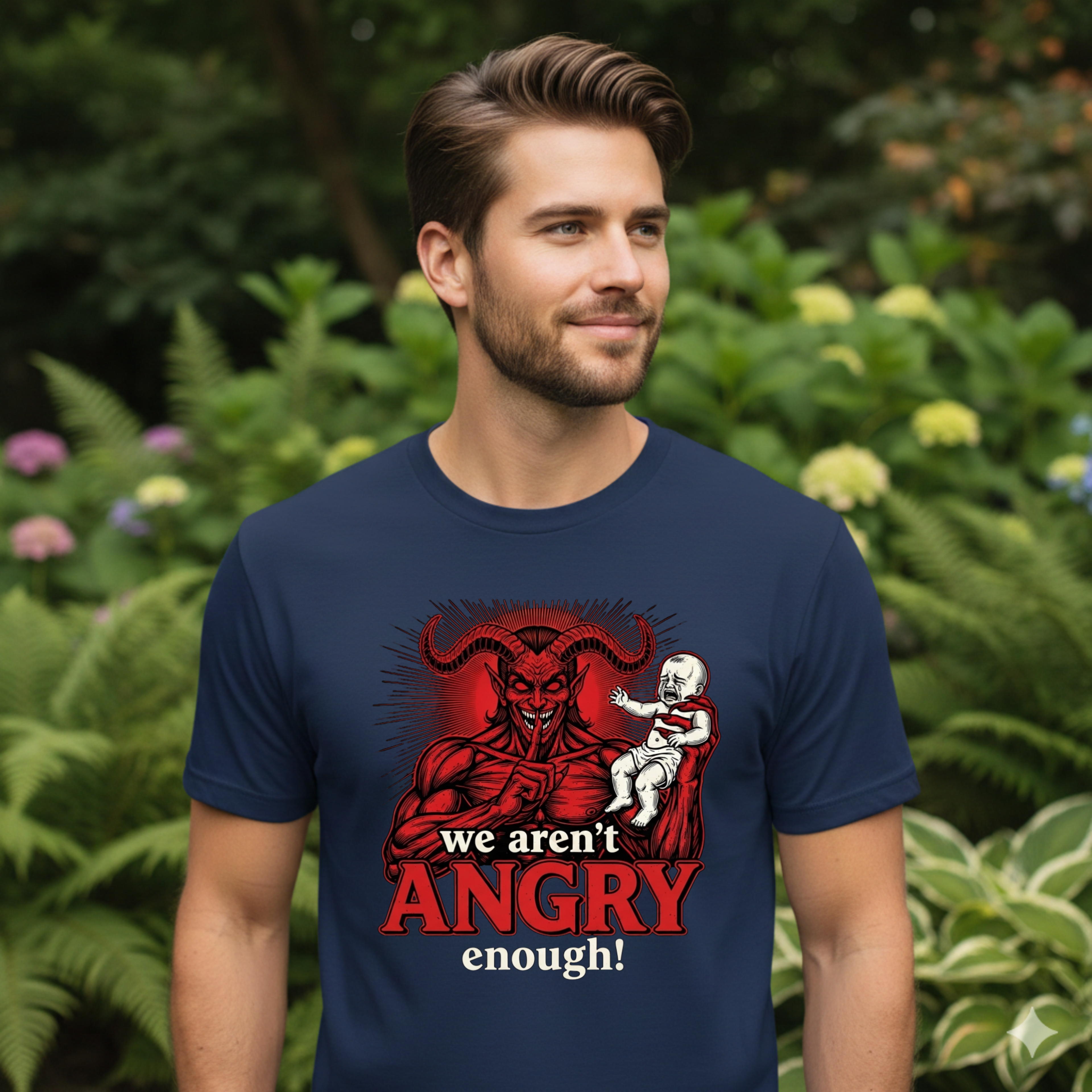 We Aren't Angry Enough Demon Illustration T-Shirt | Horror Graphic Tee, Epstein Files