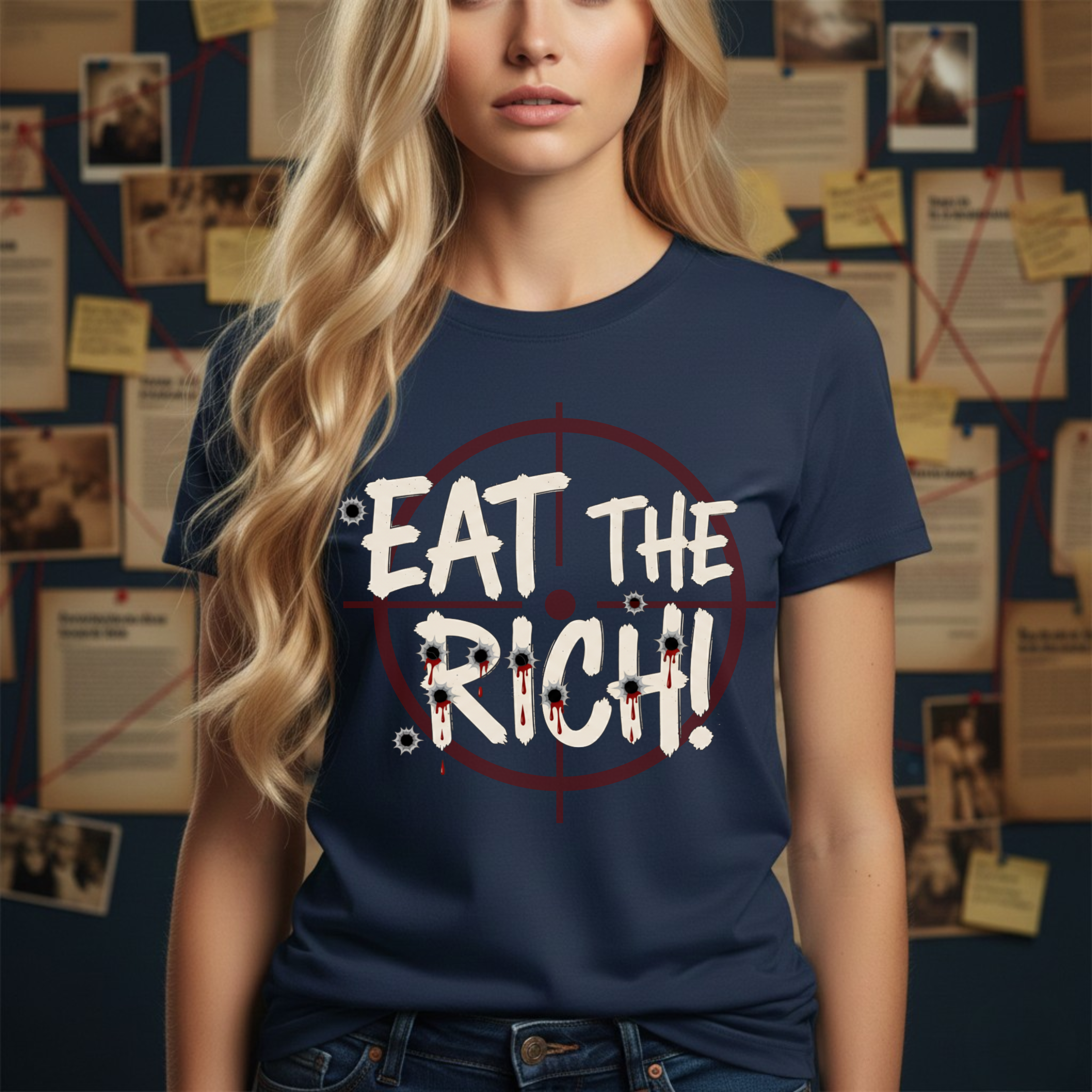 Eat The Rich punk slogan tee | distressed graffiti design, conspiracy