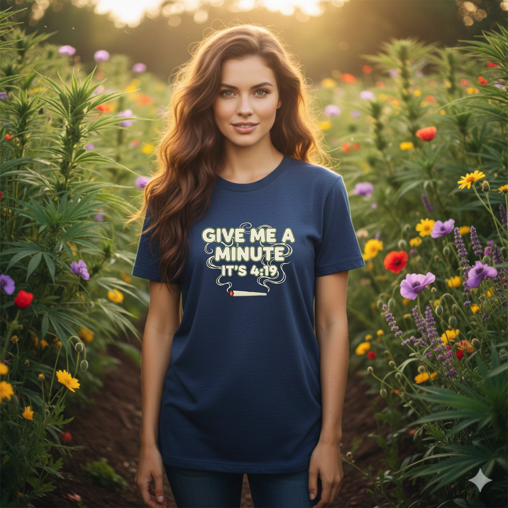 Give Me A Minute Its 419 Funny Stoner T Shirt Retro Neon Smoking Graphic Tee