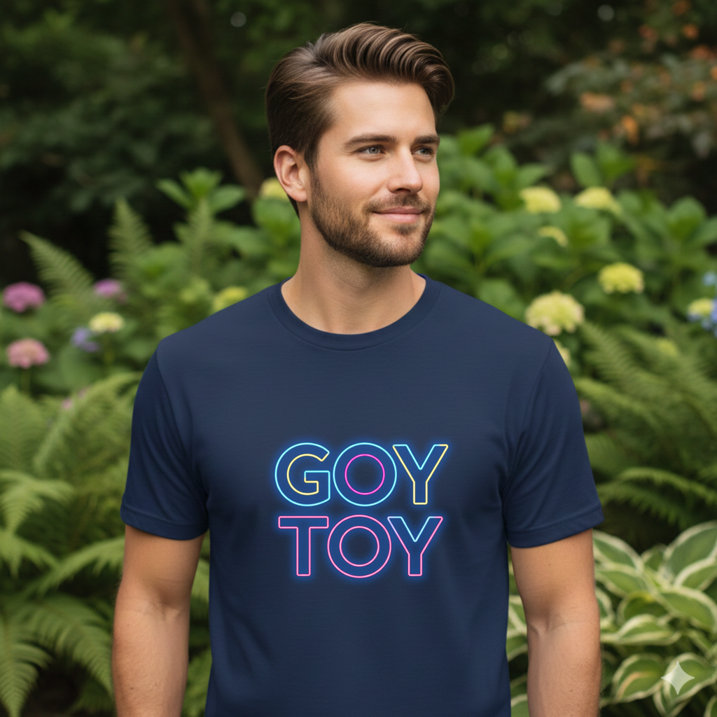 Goy Toy neon text Tee | retro neon typography shirt