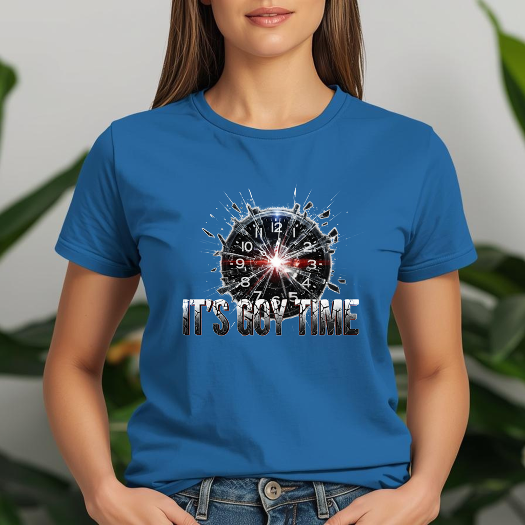Its Goy Time clock graphic Tee | distressed splash design, humor tee
