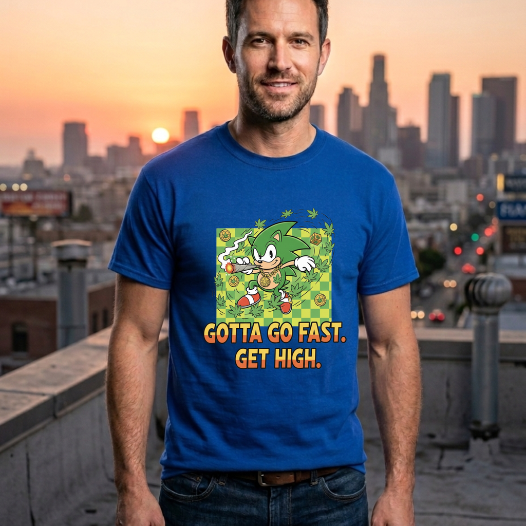 Chronic the Hedgehog Gotta Go Fast Get High Tee | Cartoon Hedgehog Stoner Graphic