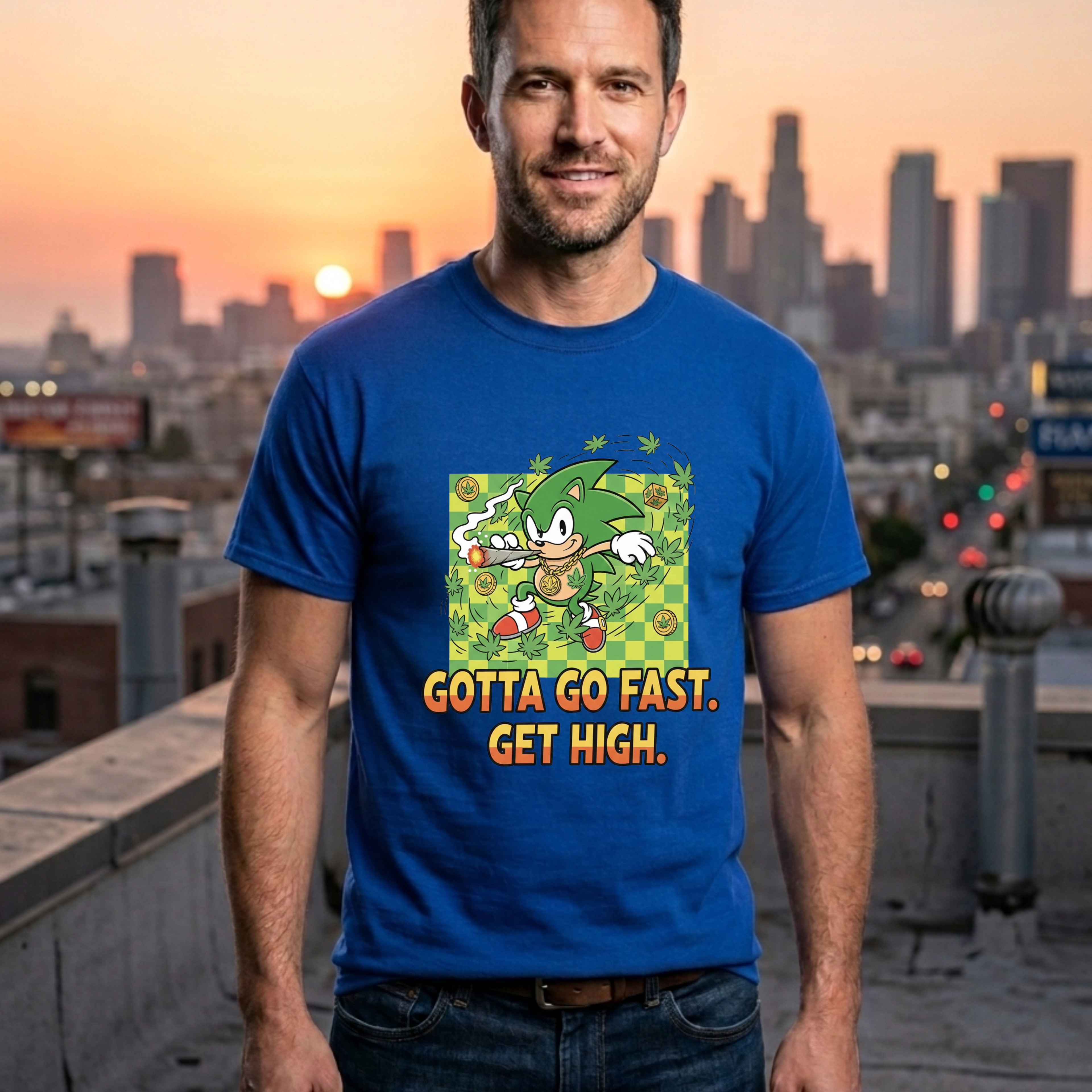 Chronic the Hedgehog Gotta Go Fast Get High Tee | Cartoon Hedgehog Stoner Graphic