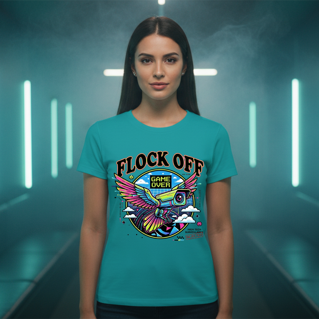 Retro 'Flock Off' Gaming Tee — Colorful Bird Game Over Graphic