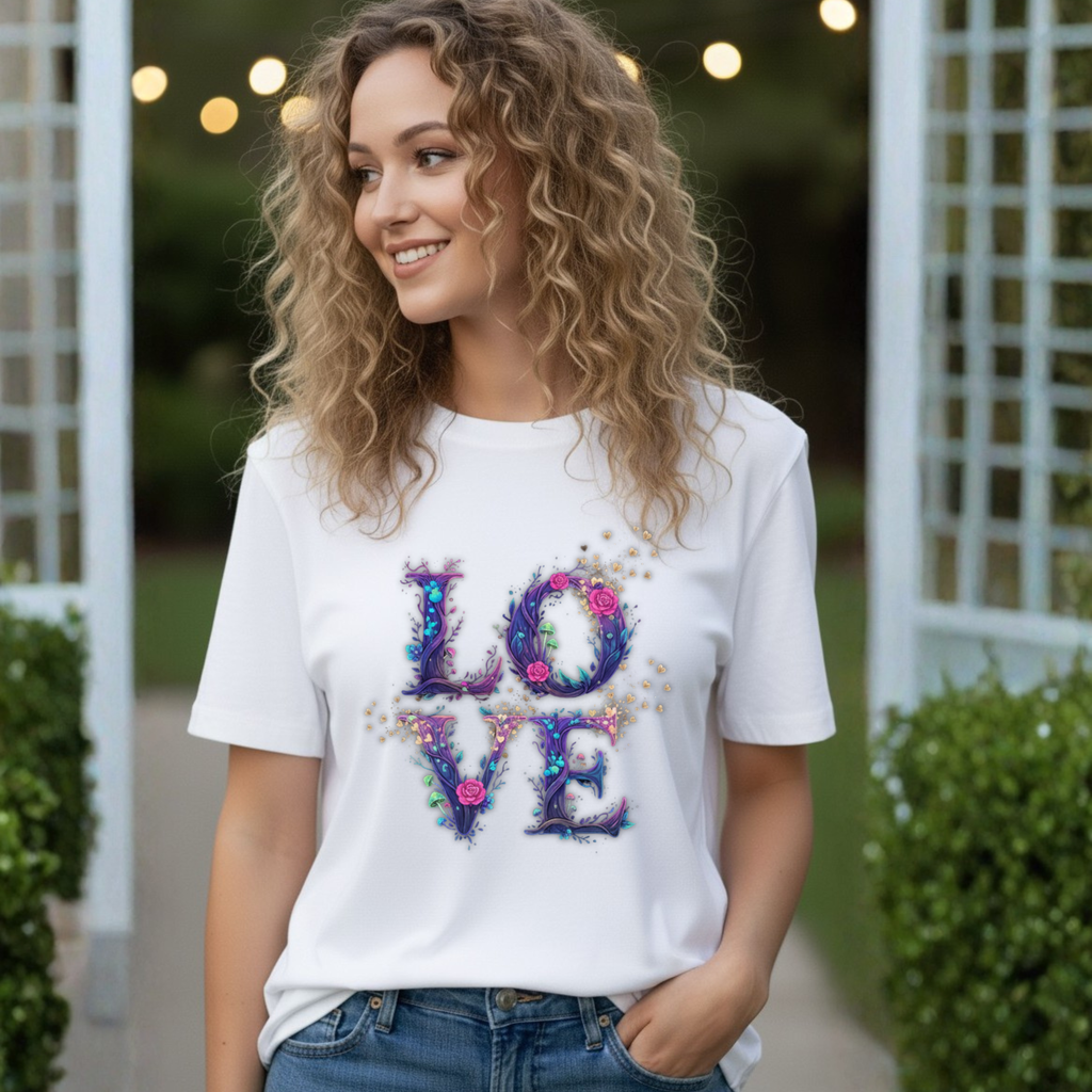 Watercolor Galaxy LOVE T-Shirt | Typographic Love Floral Splash, Valentine's day Tee